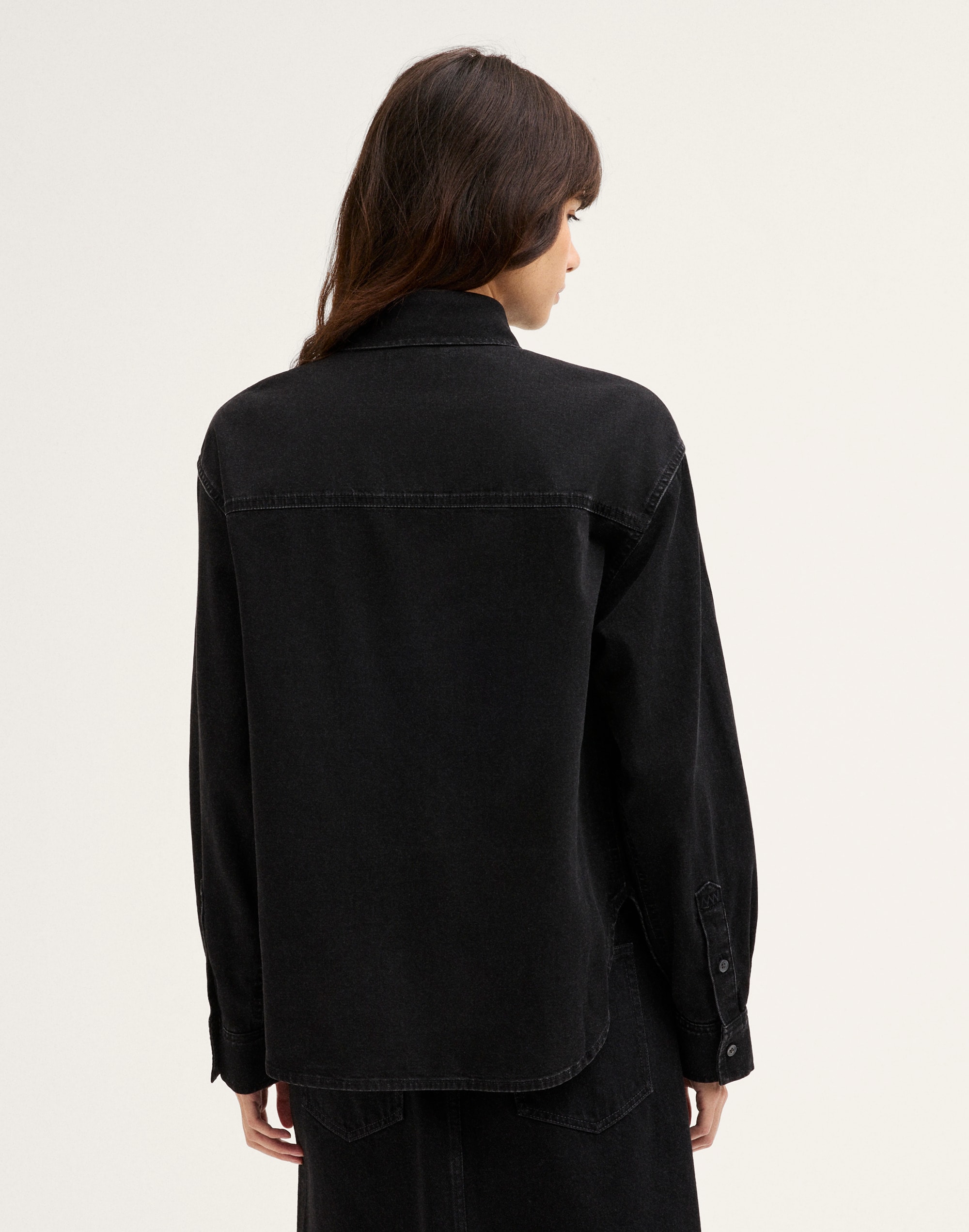 Denim Tie-Neck Shirt