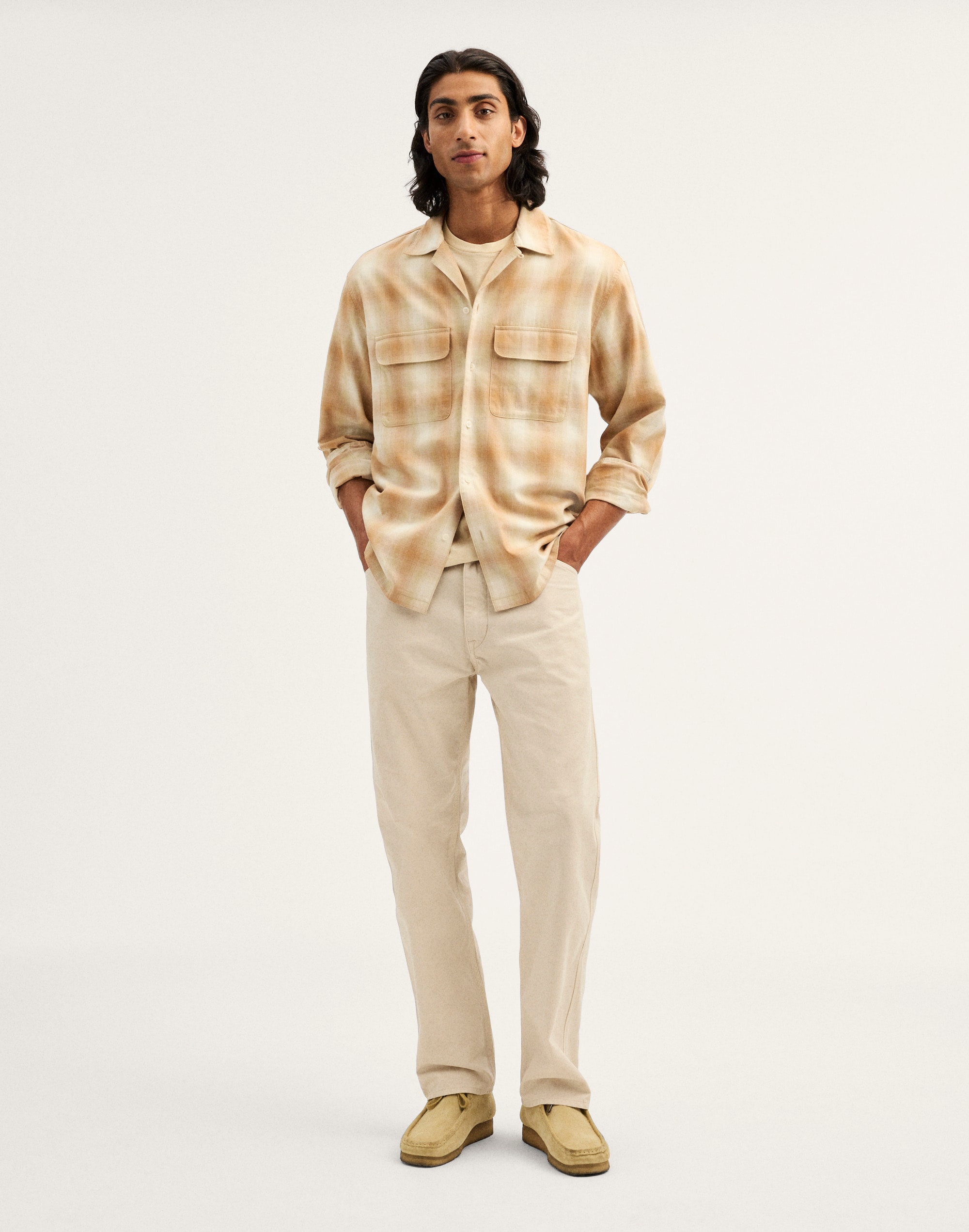 Camp-Collar Long-Sleeve Shirt in Cotton Blend