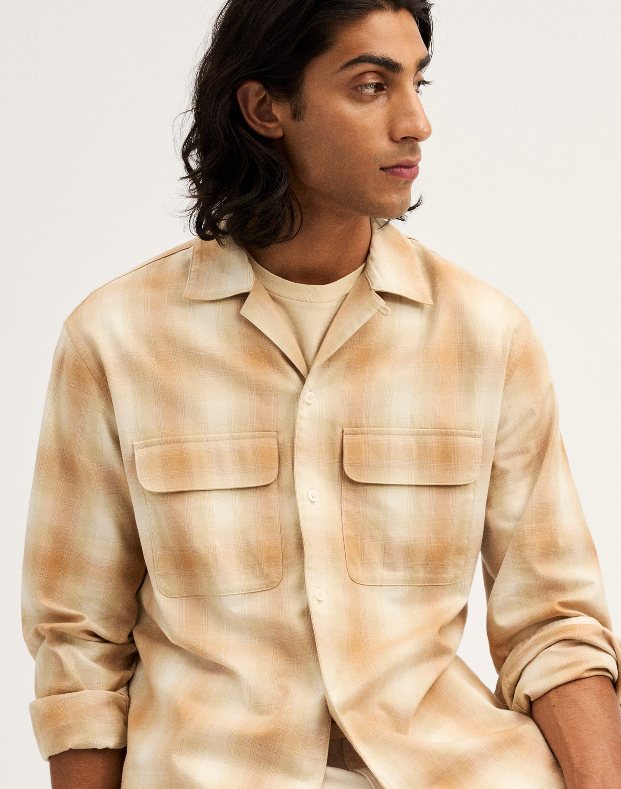 Camp-Collar Long-Sleeve Shirt in Cotton Blend