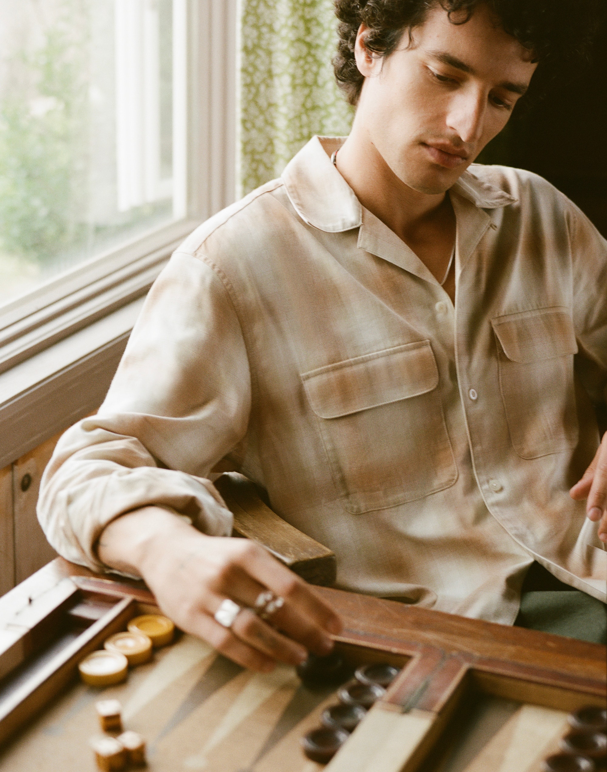 Camp-Collar Long-Sleeve Shirt in Cotton Blend