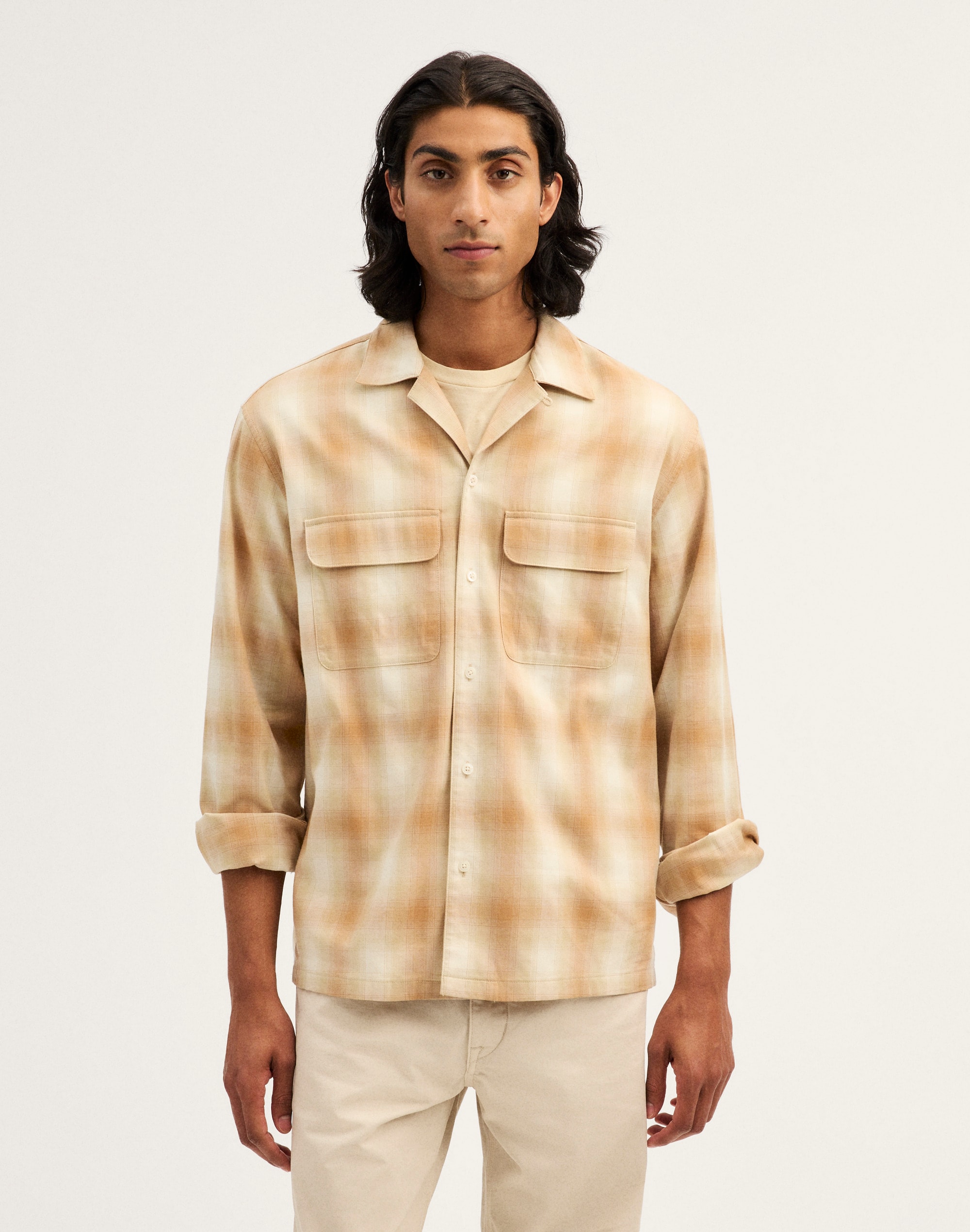 Camp-Collar Long-Sleeve Shirt in Cotton Blend
