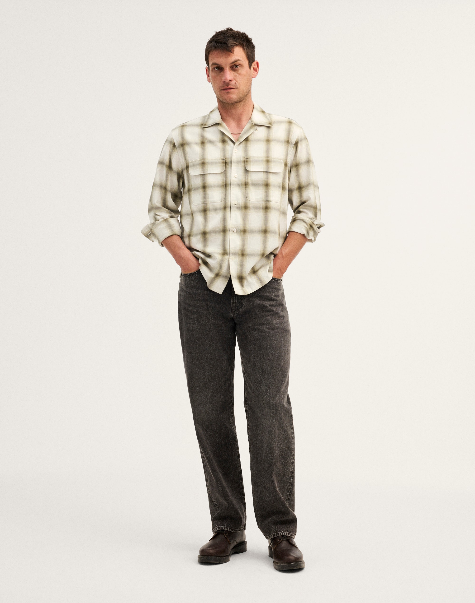 Camp-Collar Long-Sleeve Shirt in Cotton Blend