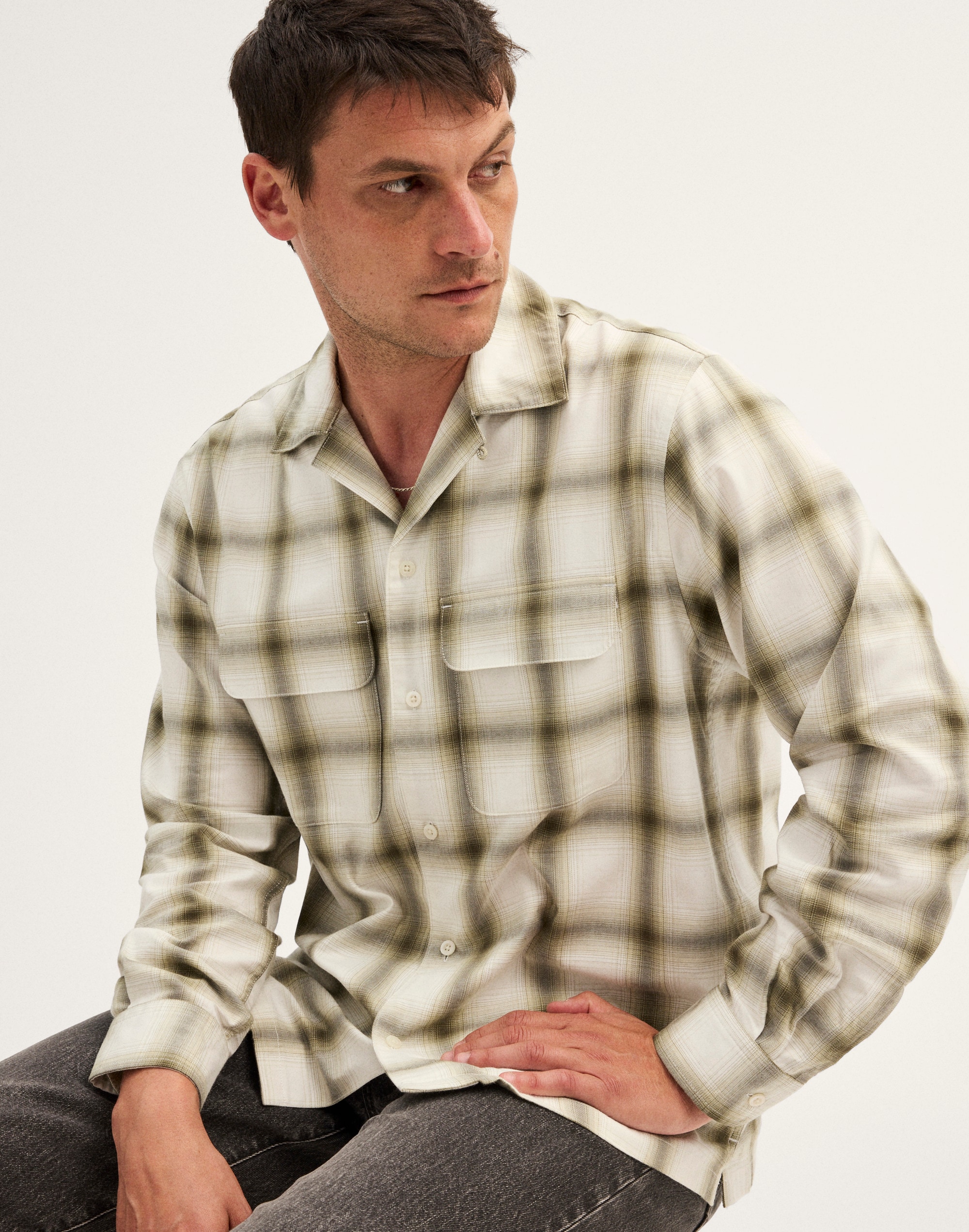 Camp-Collar Long-Sleeve Shirt in Cotton Blend