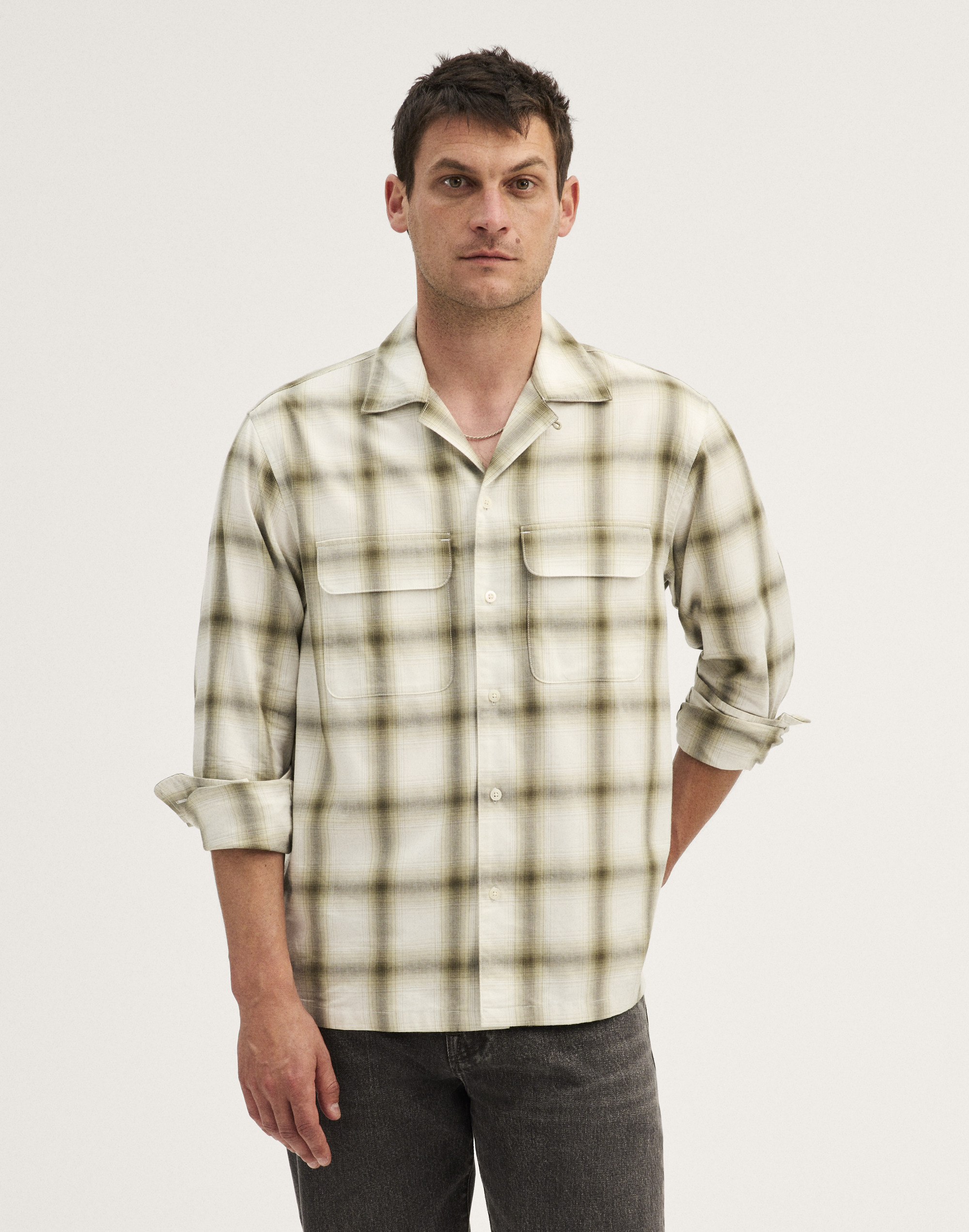 Camp-Collar Long-Sleeve Shirt in Cotton Blend