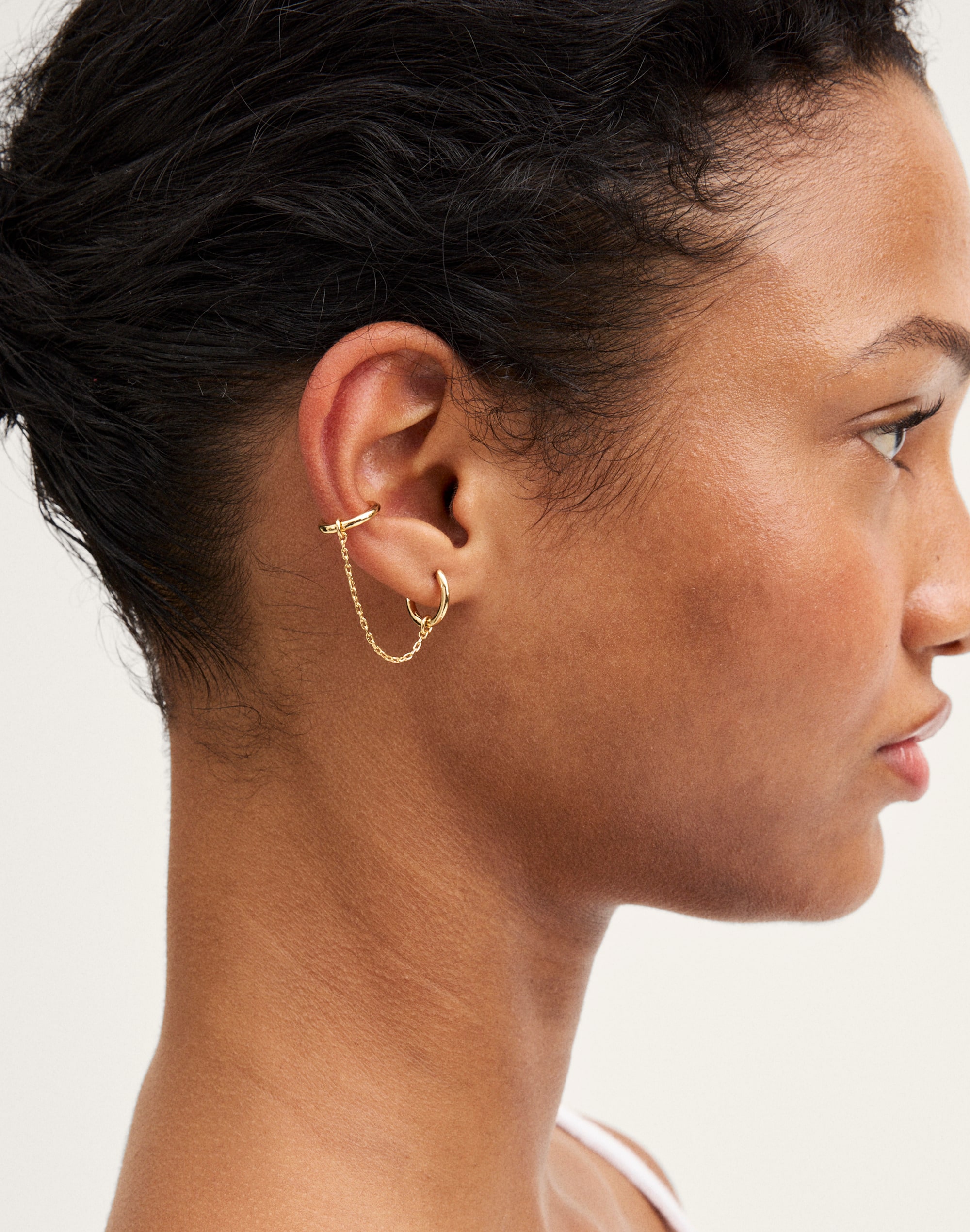 Huggie Hoop Cuff Chain Earrings