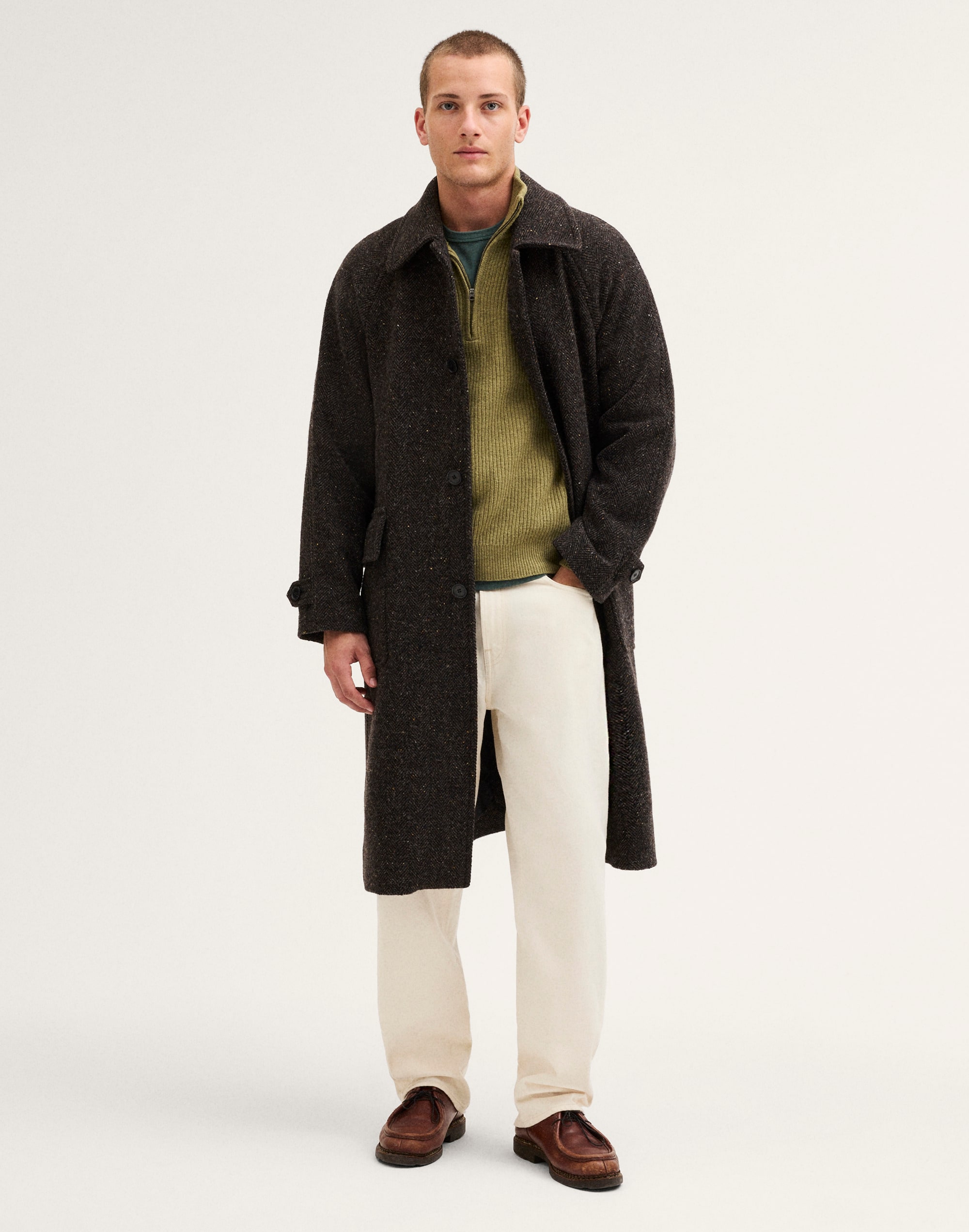 Flecked Herringbone Overcoat