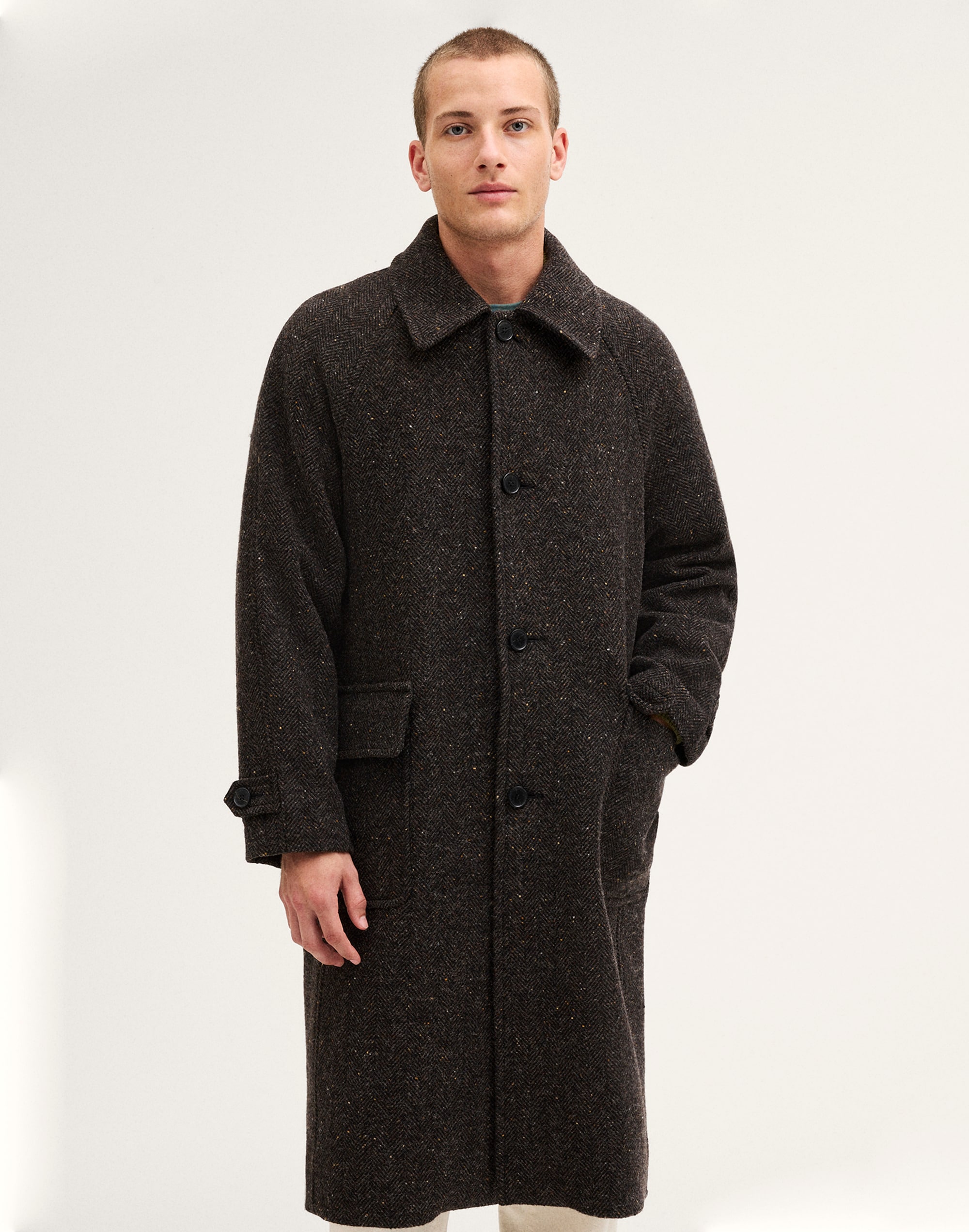 Flecked Herringbone Overcoat