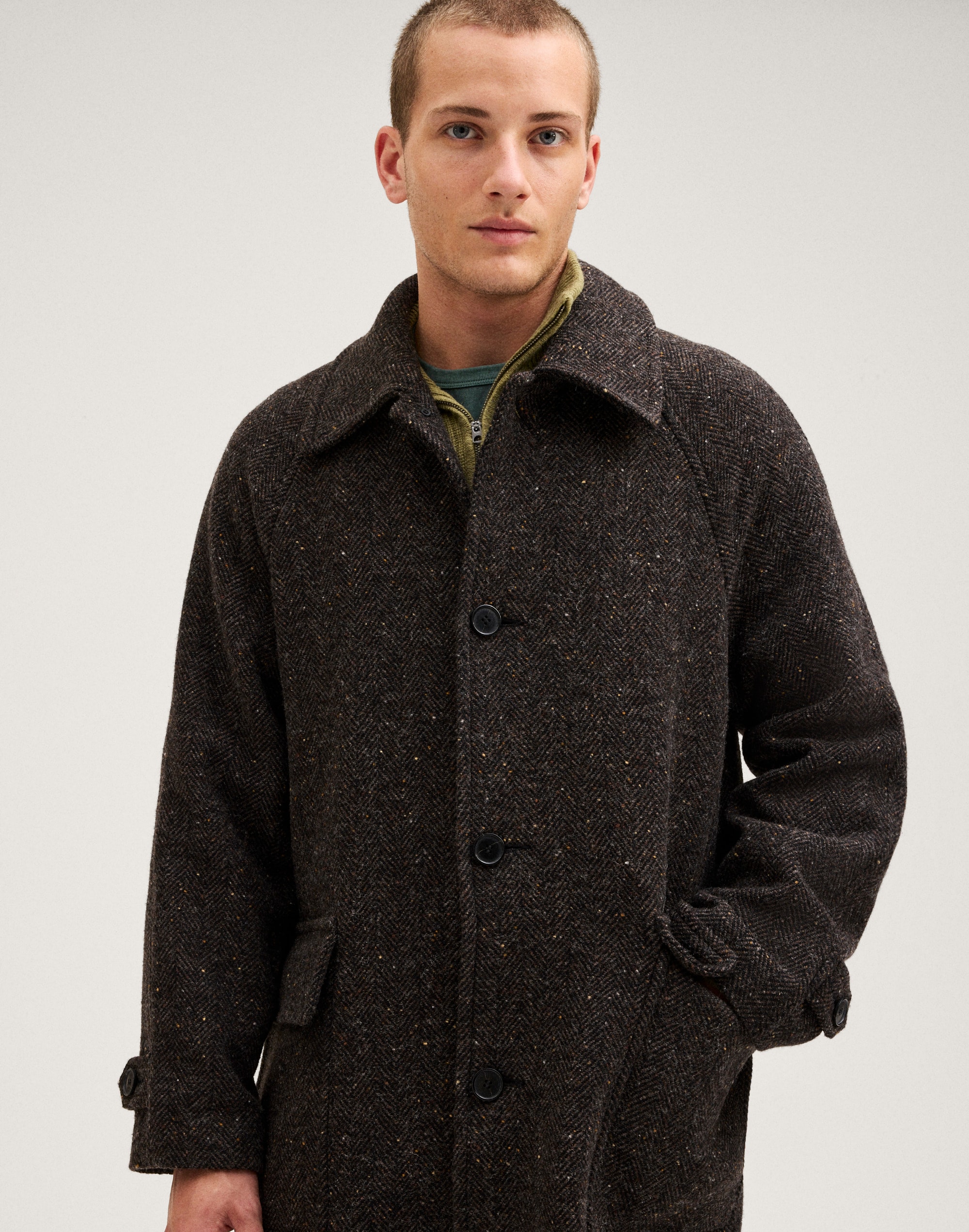 Flecked Herringbone Overcoat