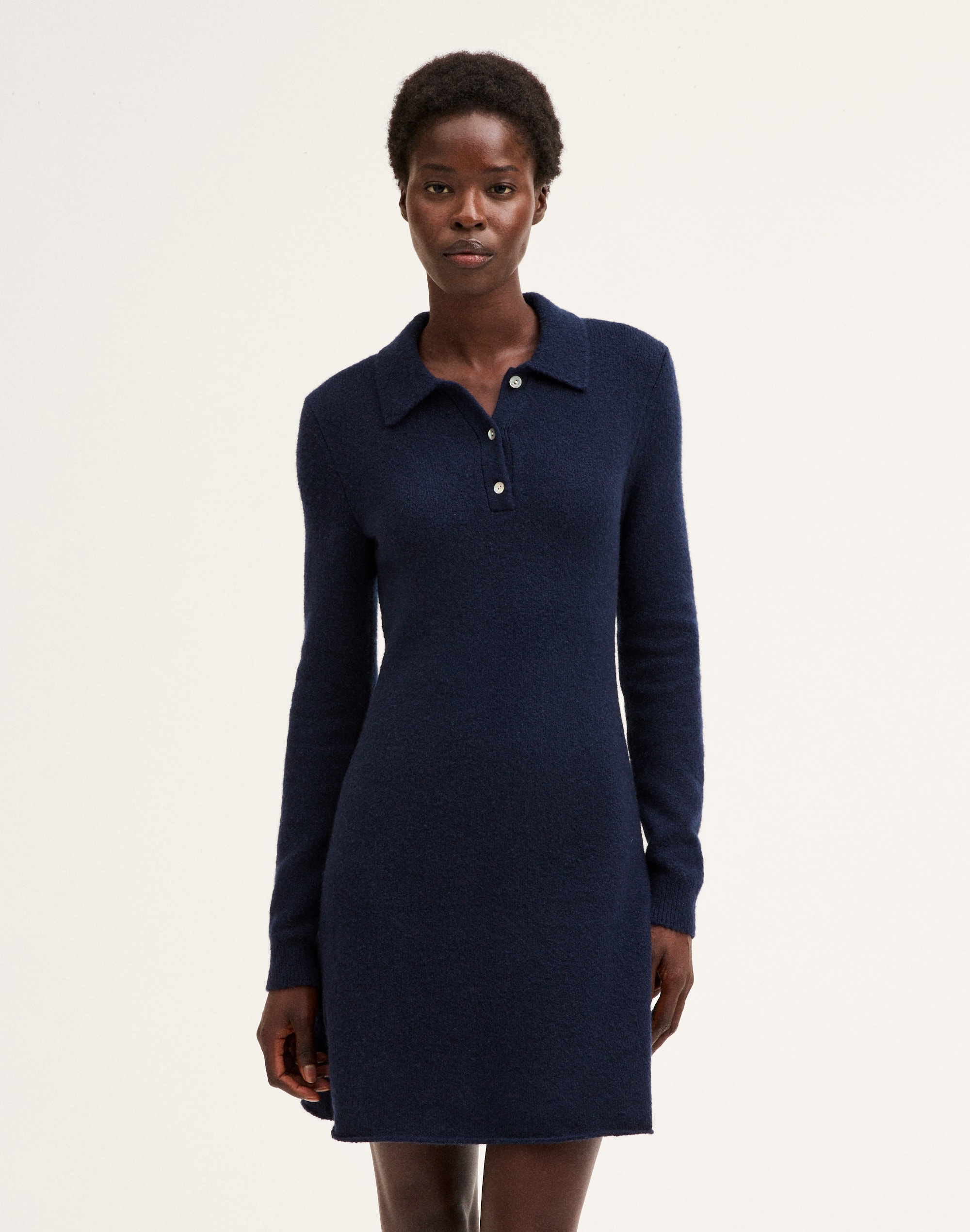 Long-Sleeve Polo Mini Dress in Cozy Cotton Blend