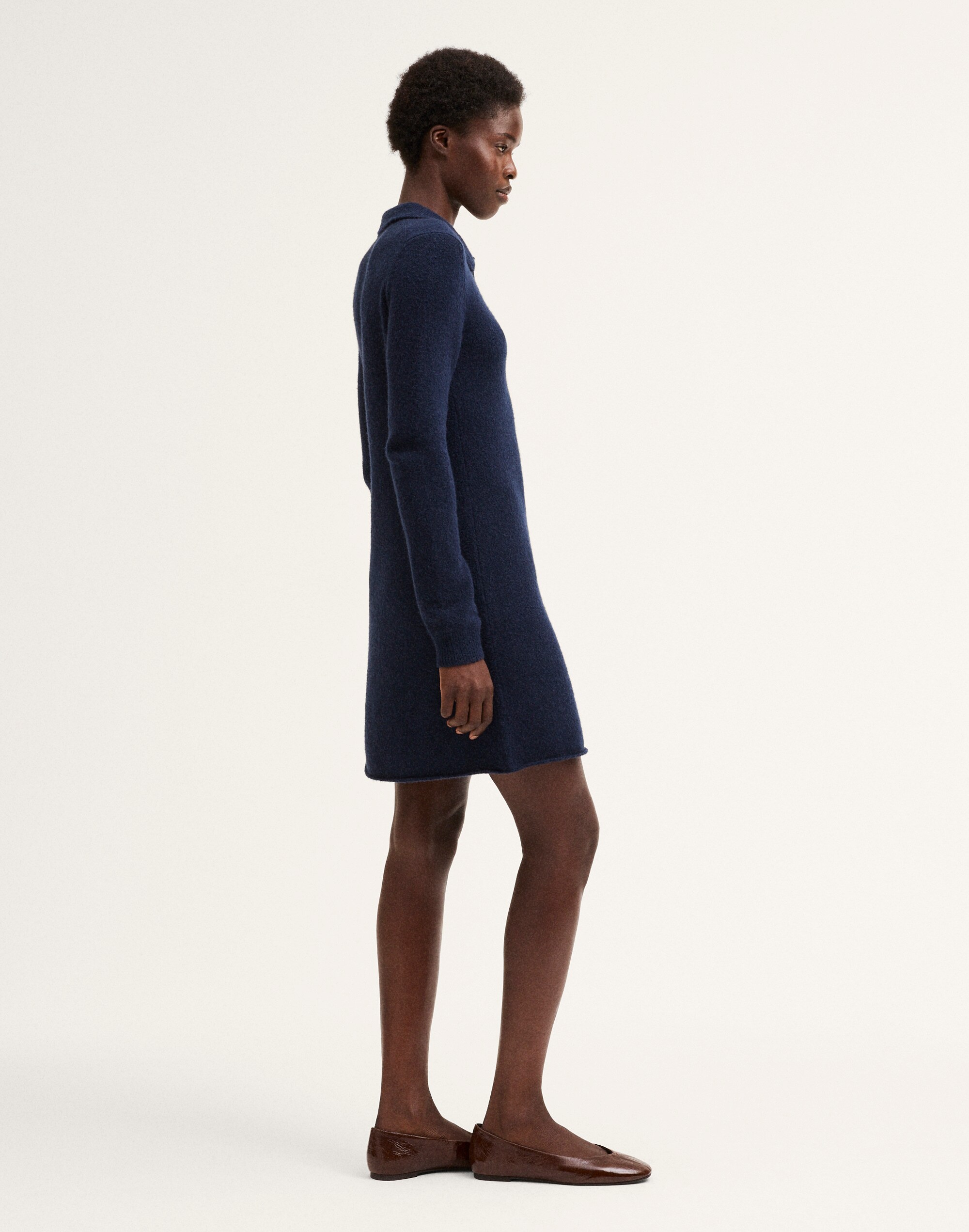 Long-Sleeve Polo Mini Dress in Cozy Cotton Blend