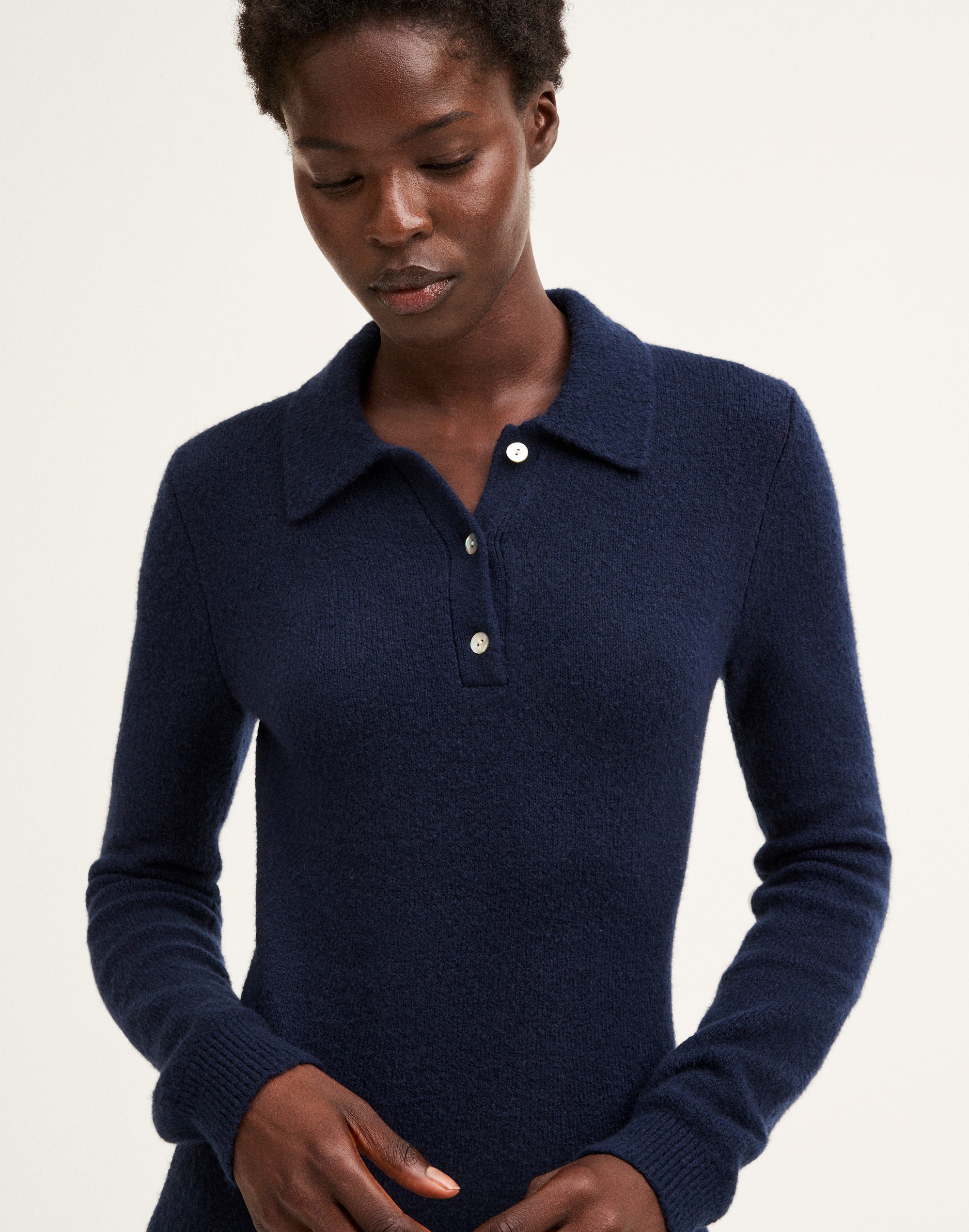 Long-Sleeve Polo Mini Dress in Cozy Cotton Blend