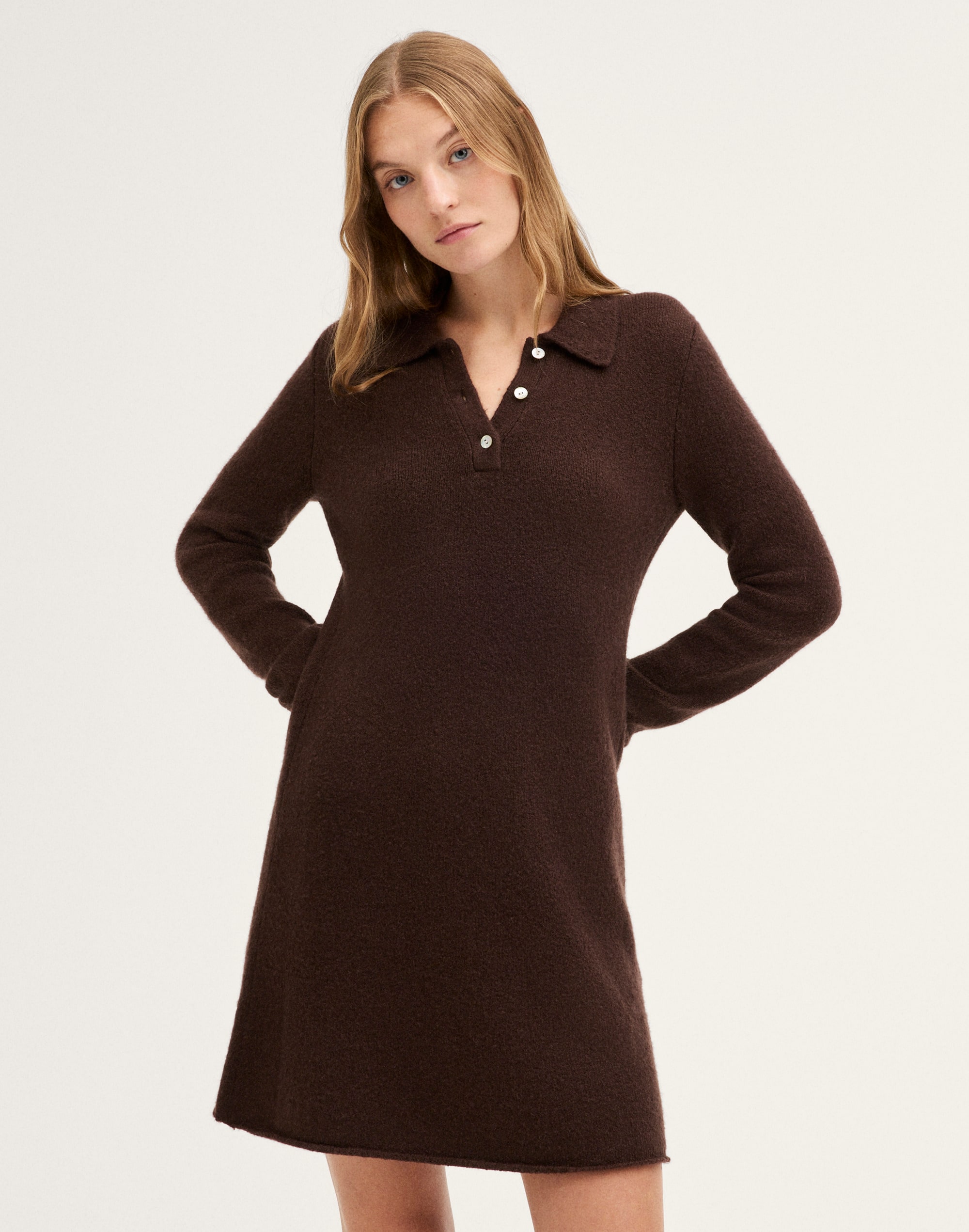 Long-Sleeve Polo Mini Dress in Cozy Cotton Blend