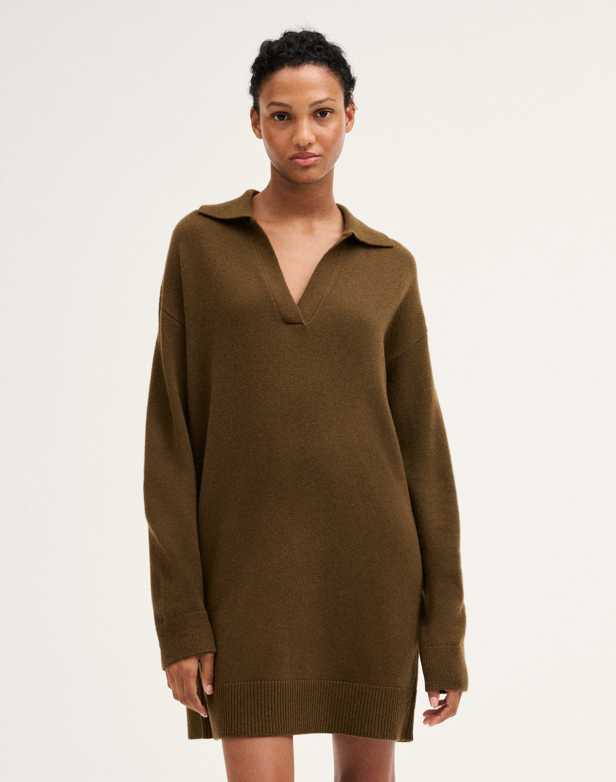 Johnny-Collar Drop-Shoulder Mini Dress