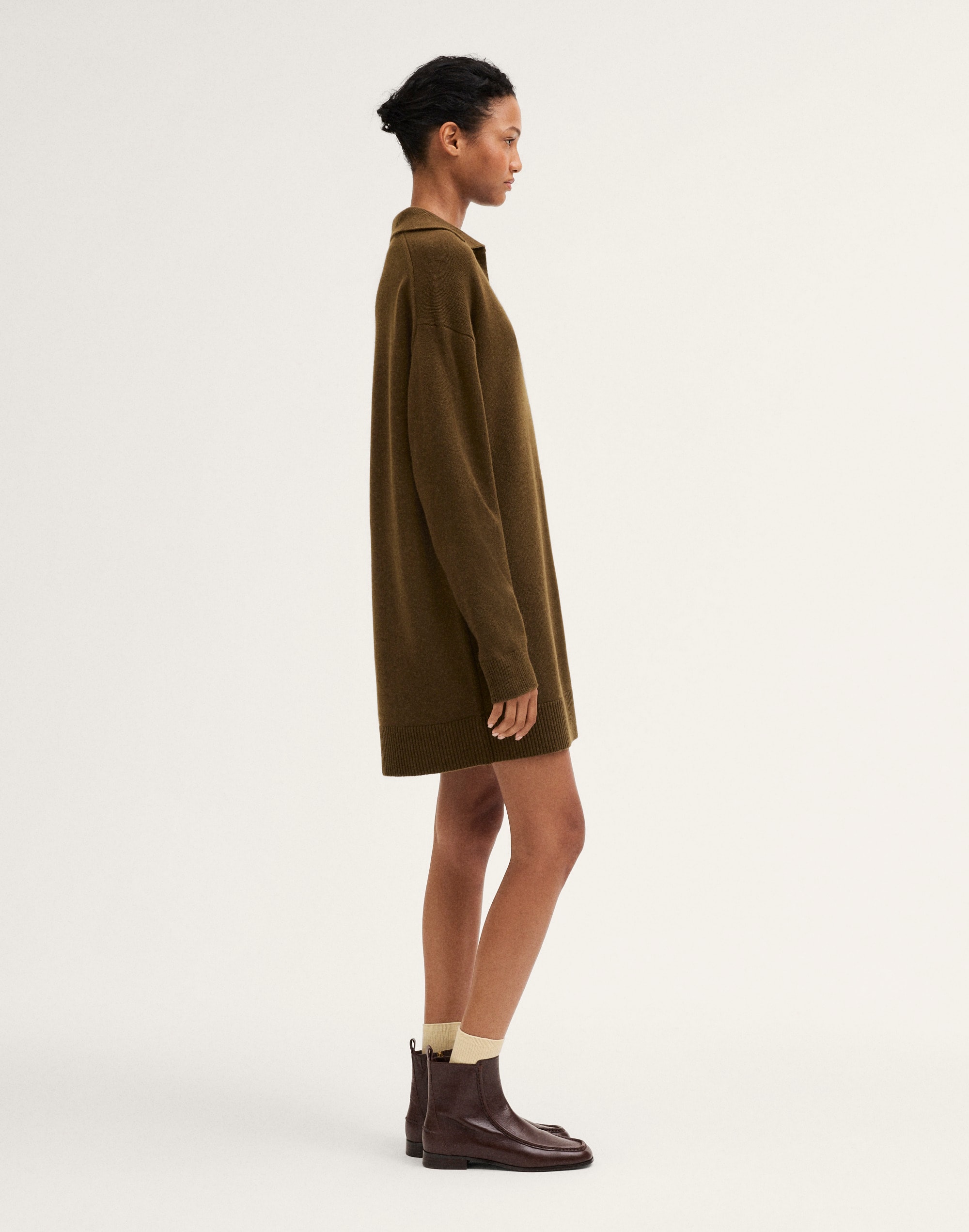 Johnny-Collar Drop-Shoulder Mini Dress