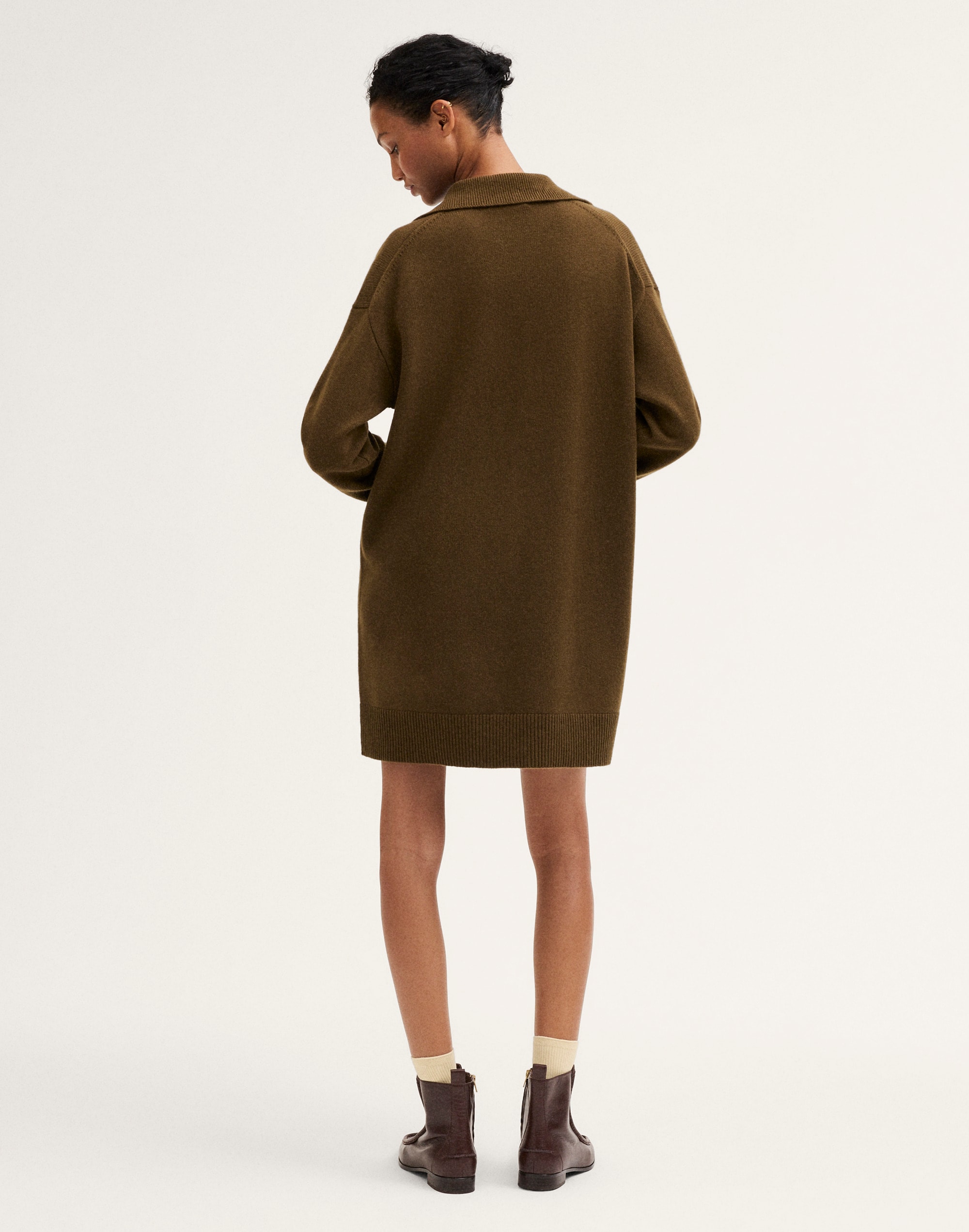 Johnny-Collar Drop-Shoulder Mini Dress