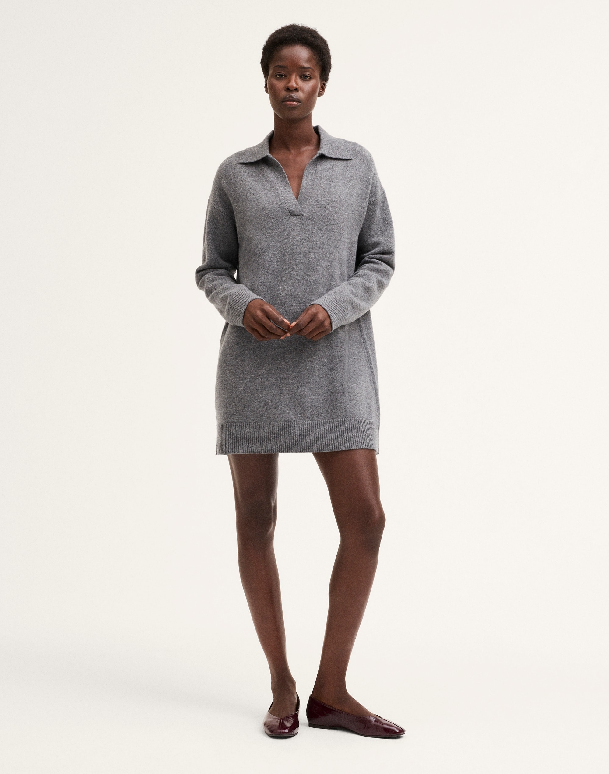 Johnny-Collar Drop-Shoulder Mini Dress