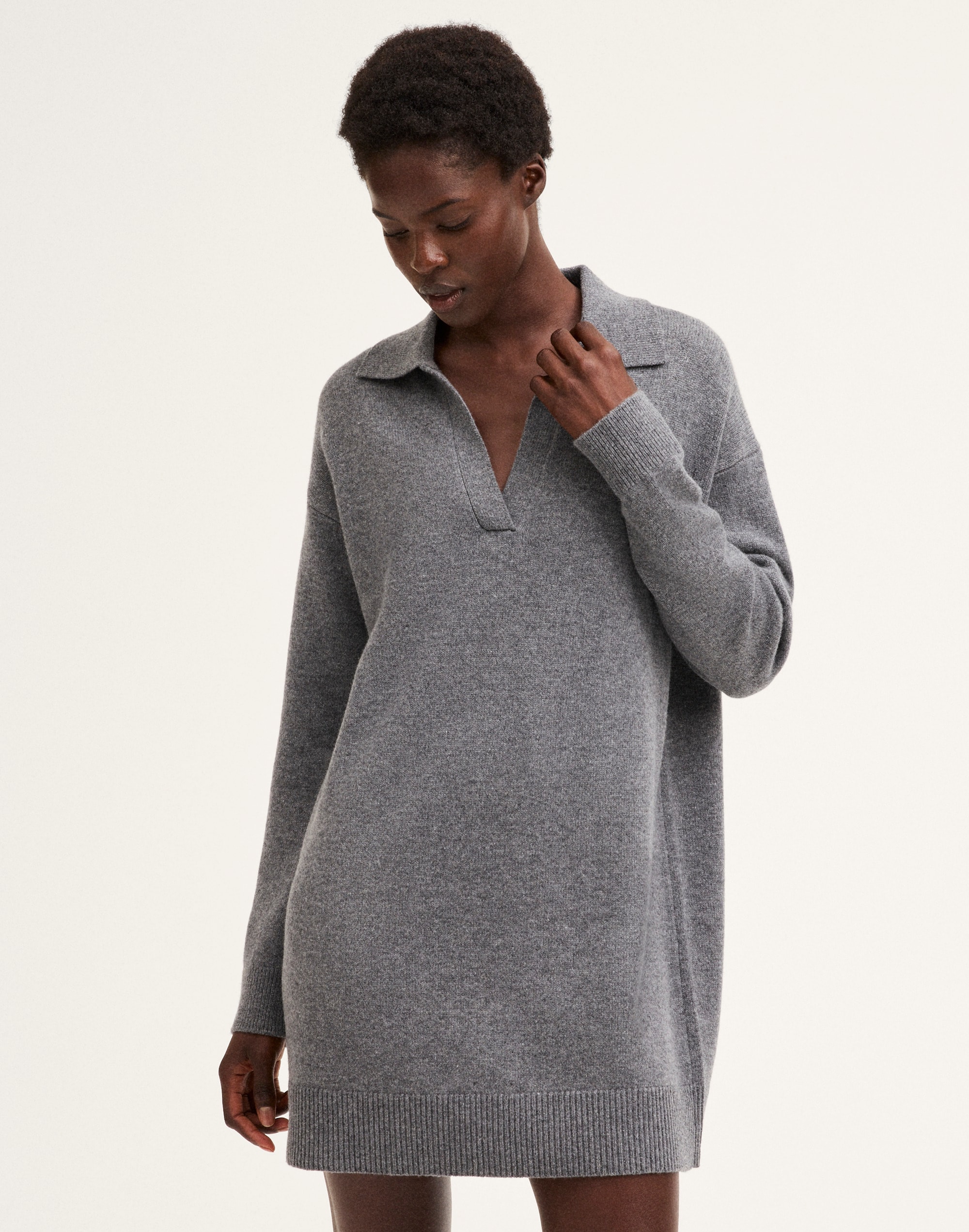 Johnny-Collar Drop-Shoulder Mini Dress