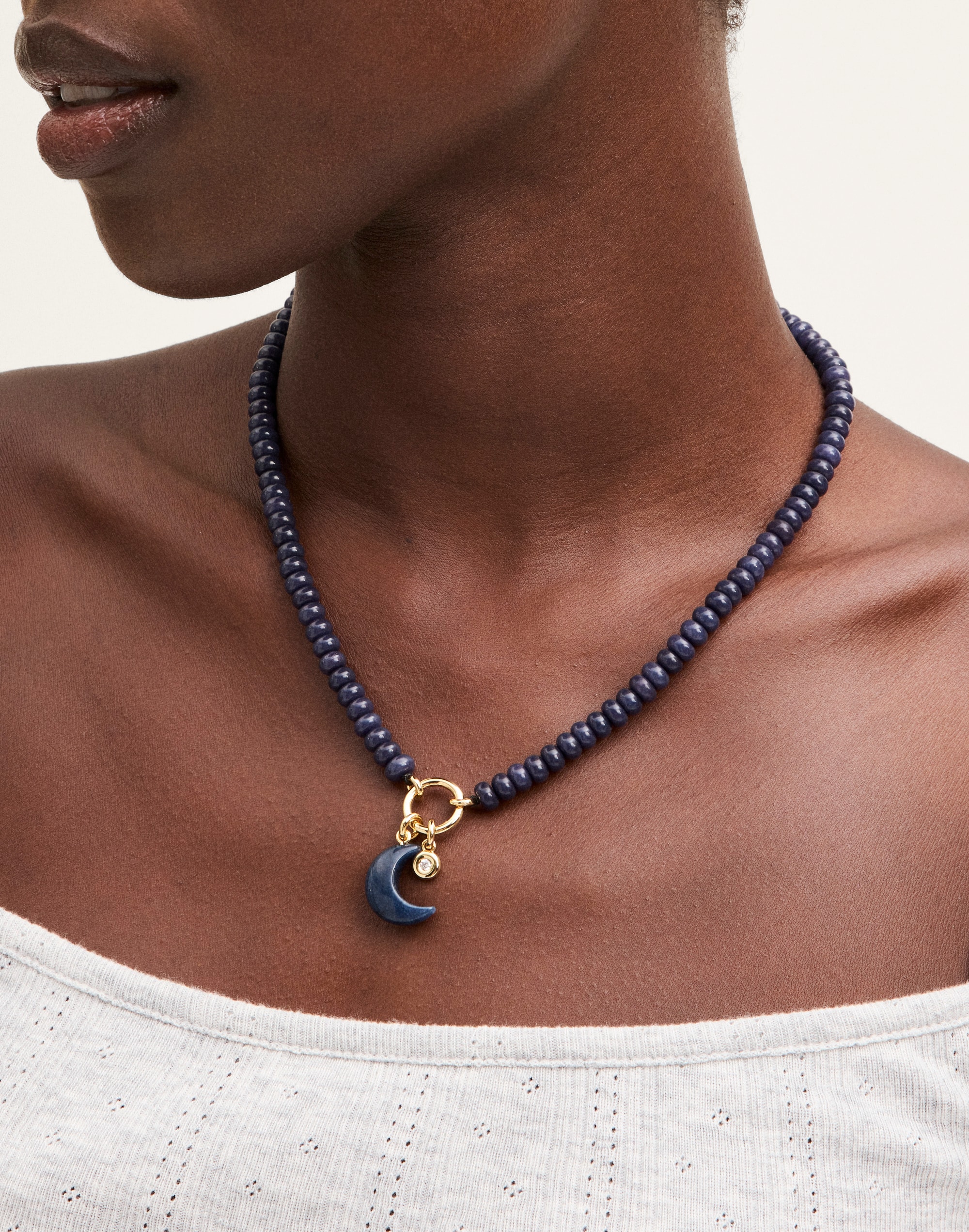 Semiprecious Moon Beaded Charm Necklace