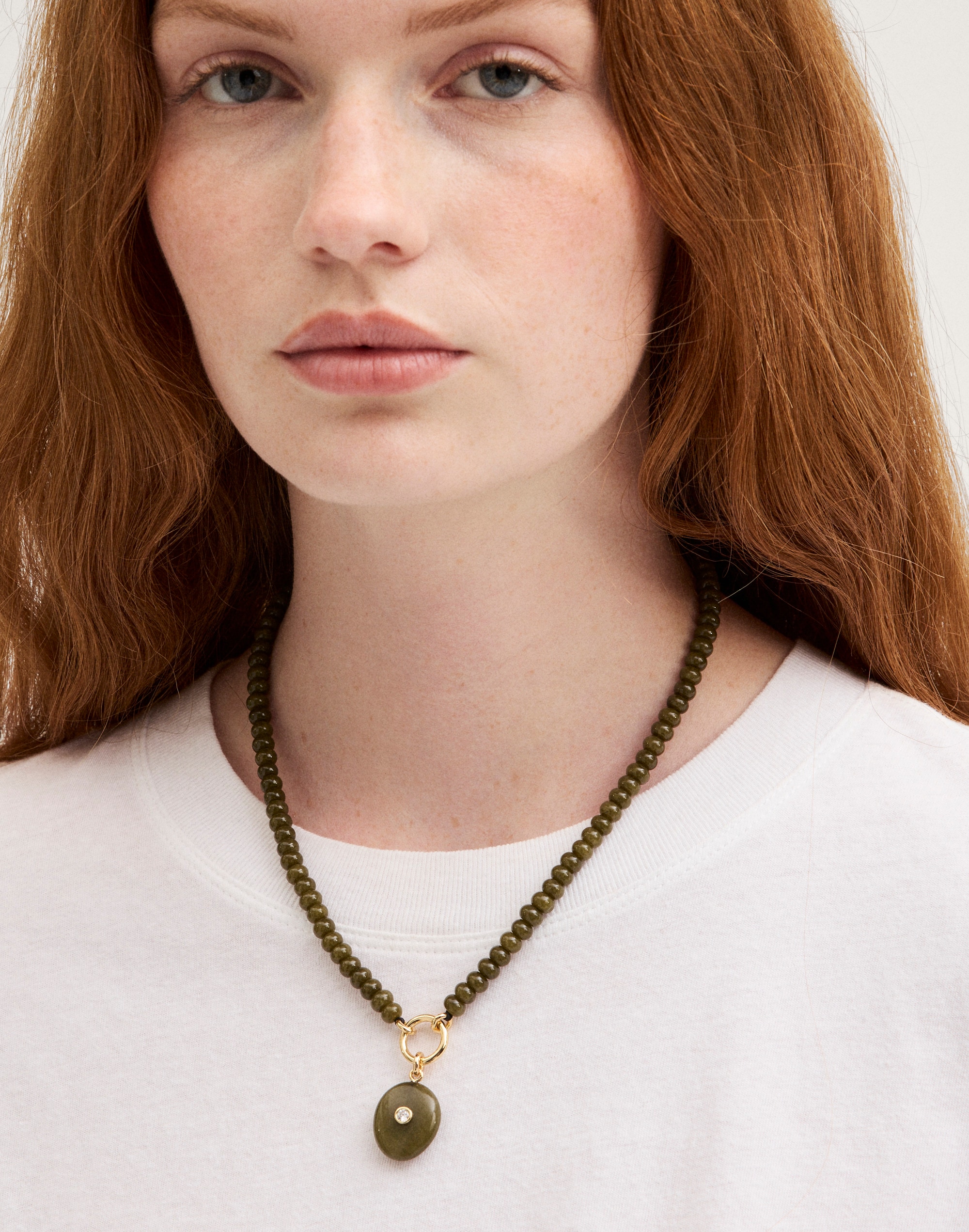 Semiprecious Donut Beaded Charm Necklace