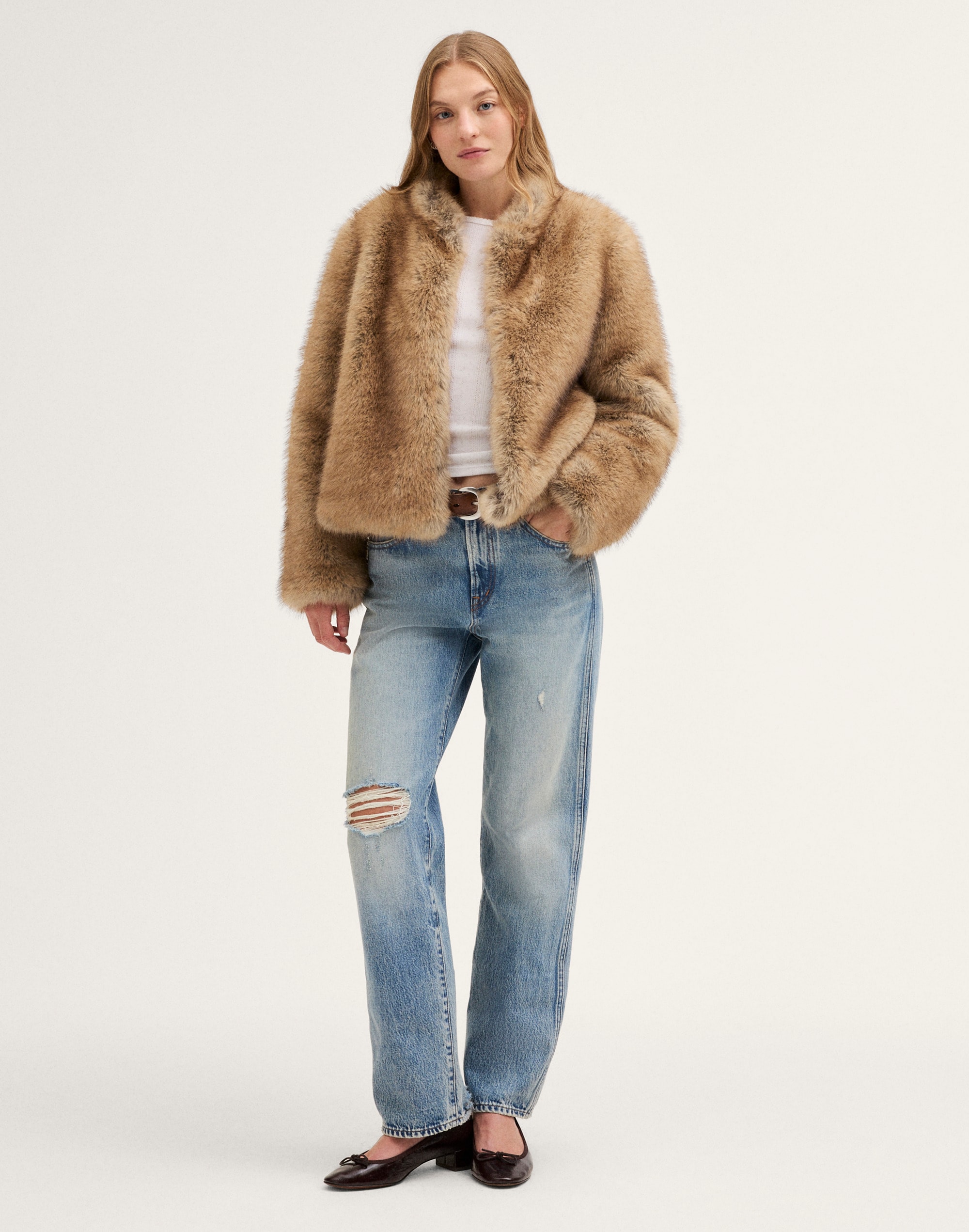 Stand-Collar Jacket in Faux Fur