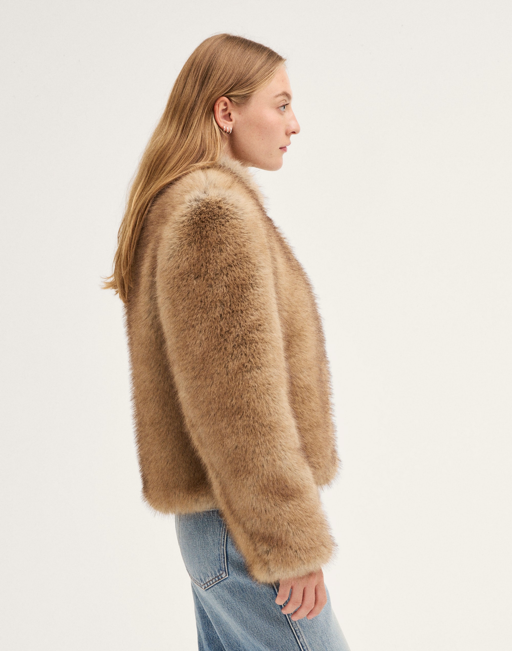Stand-Collar Jacket in Faux Fur