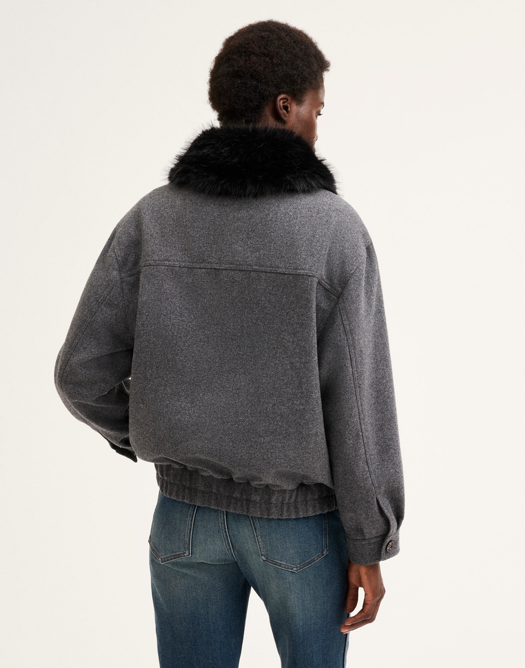 Faux-Fur Collar Utility Bomber Jacket