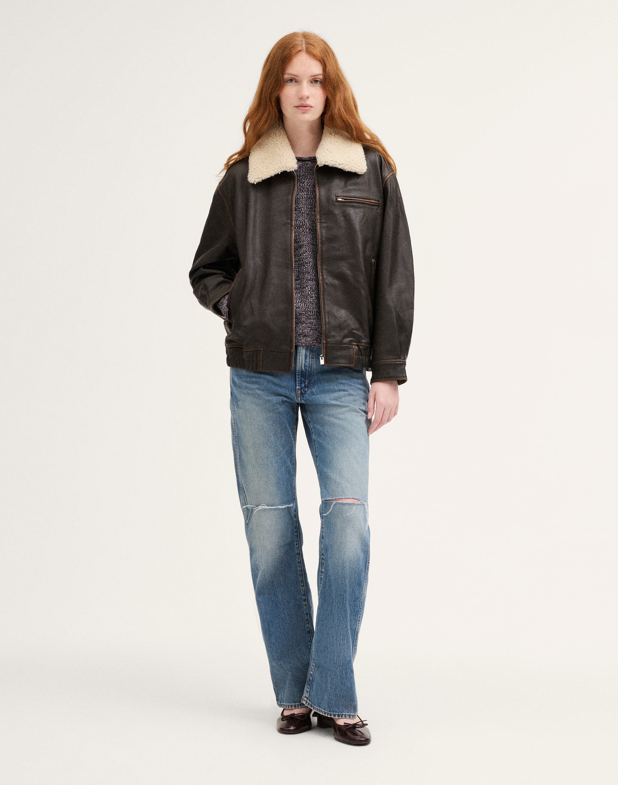 Utility Bomber Jacket in Leather