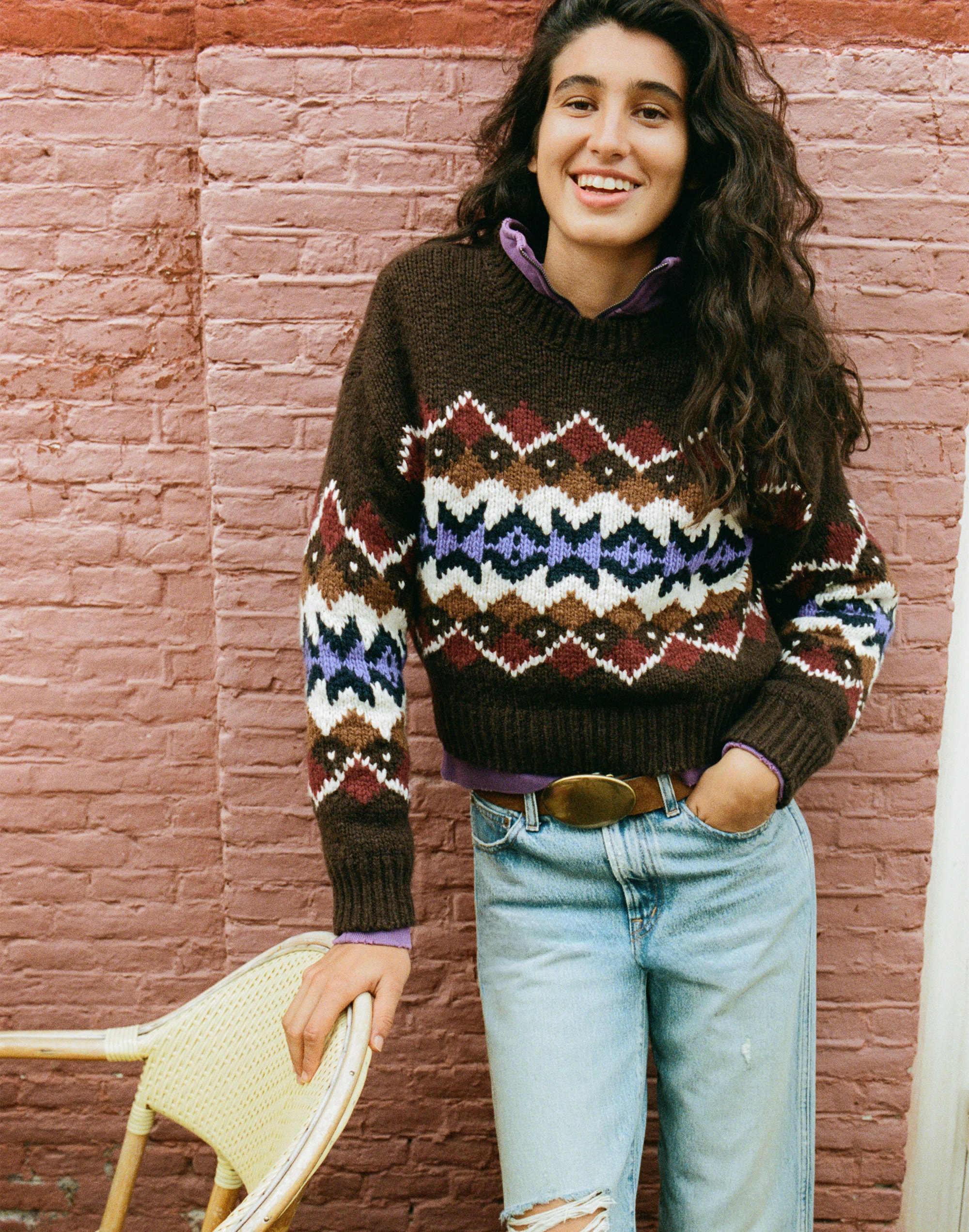 Chunky Fair Isle Sweater in 100% Wool