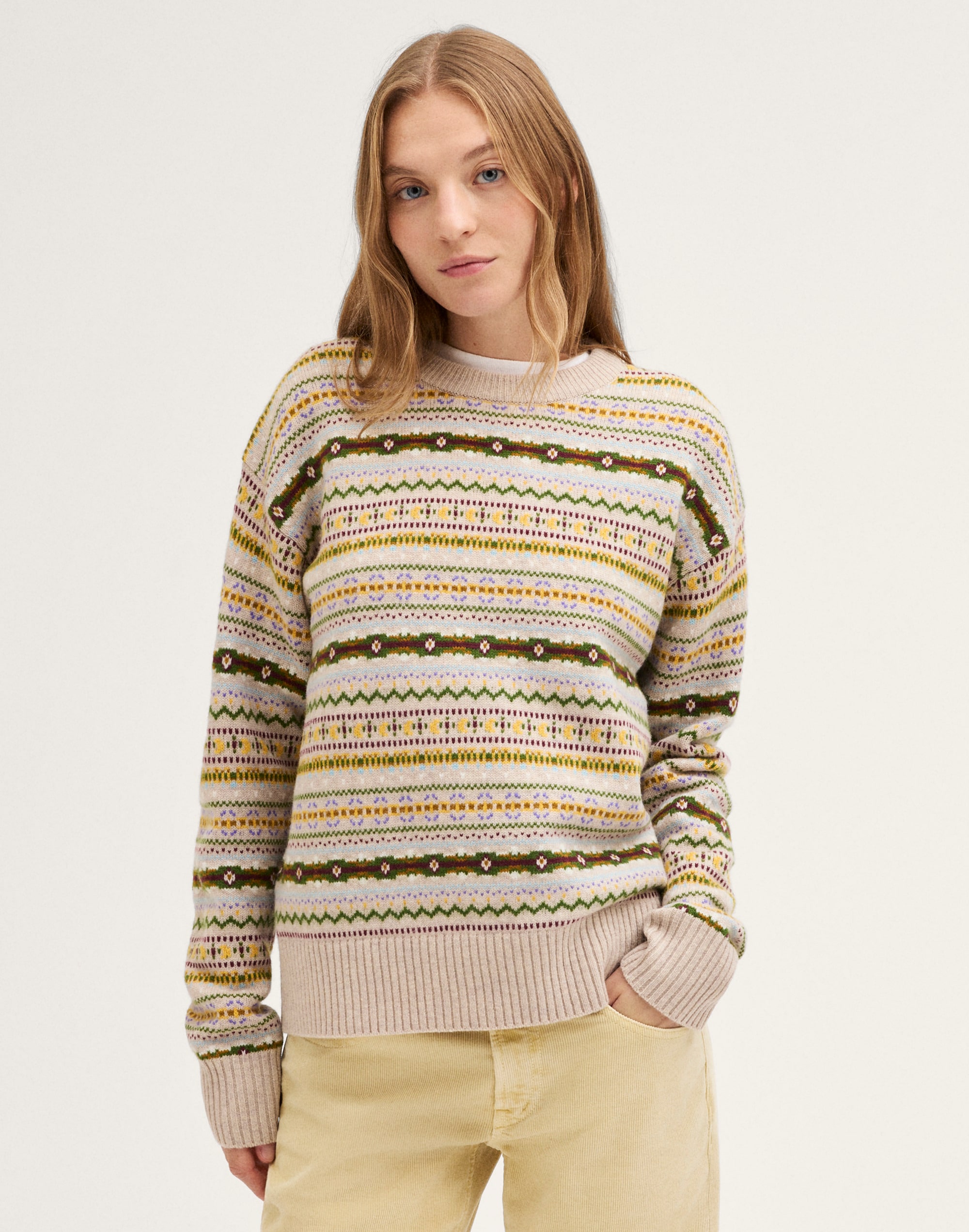 mini fair isle crewneck sweater in 100% wool