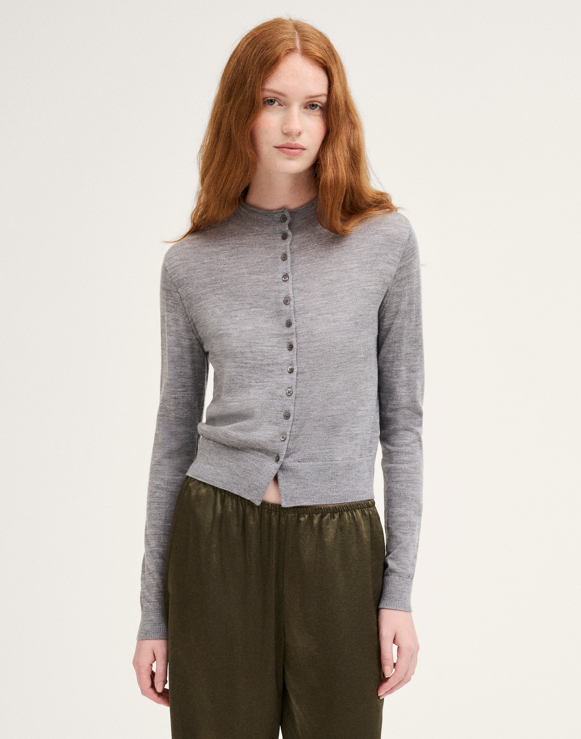 funnel-neck cardigan in 100% merino wool