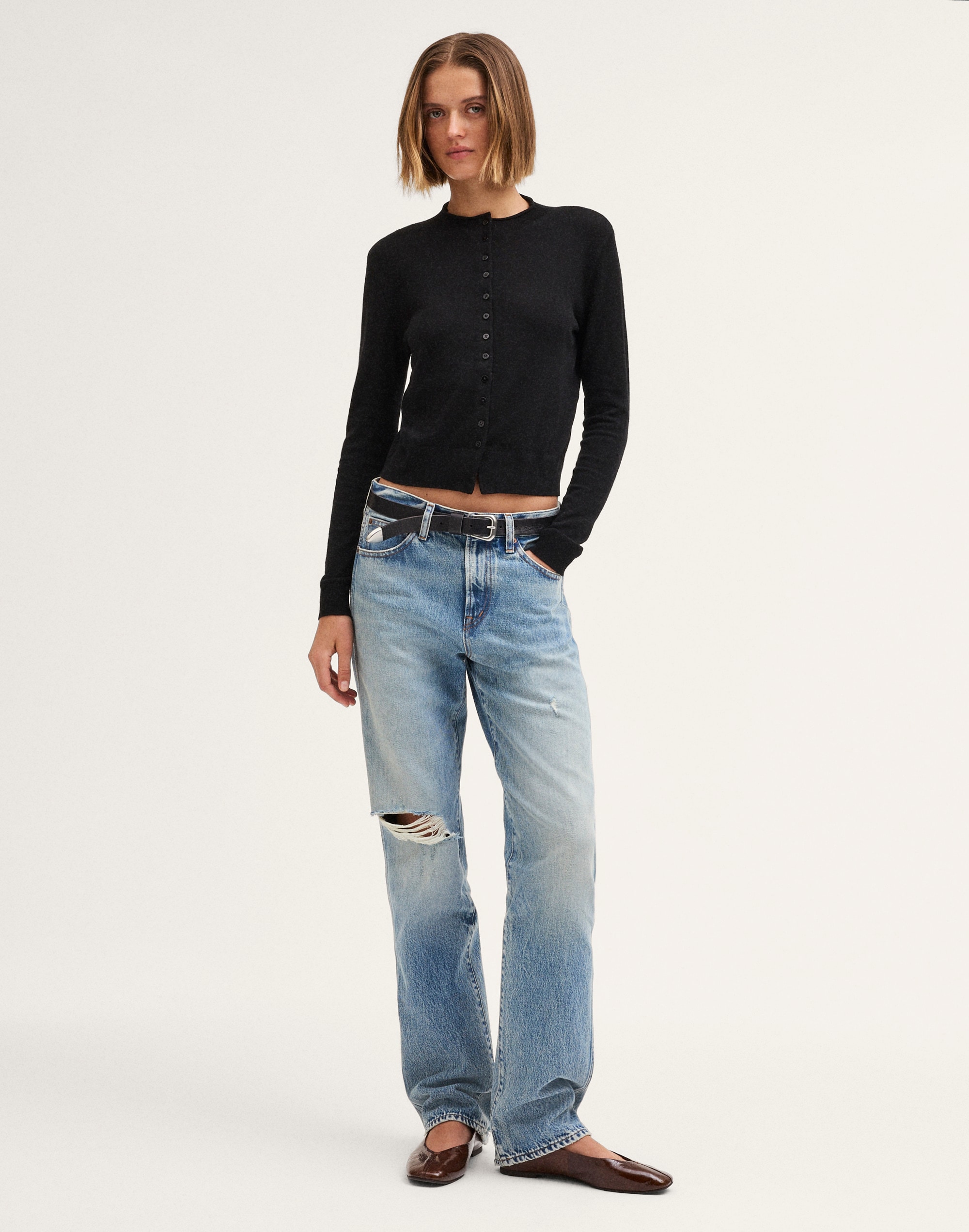 Funnel-Neck Cardigan in 100% Merino Wool
