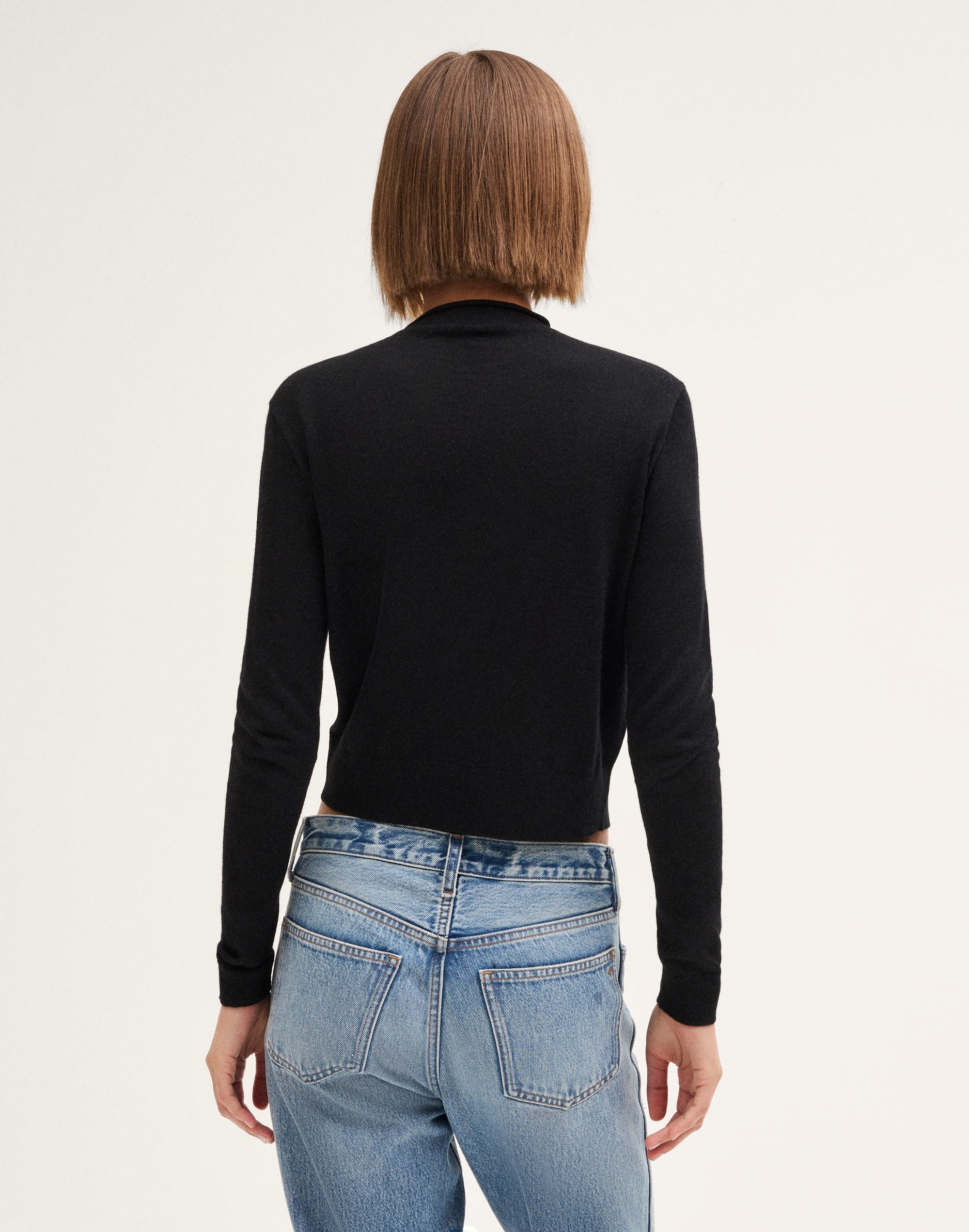 Funnel-Neck Cardigan in 100% Merino Wool