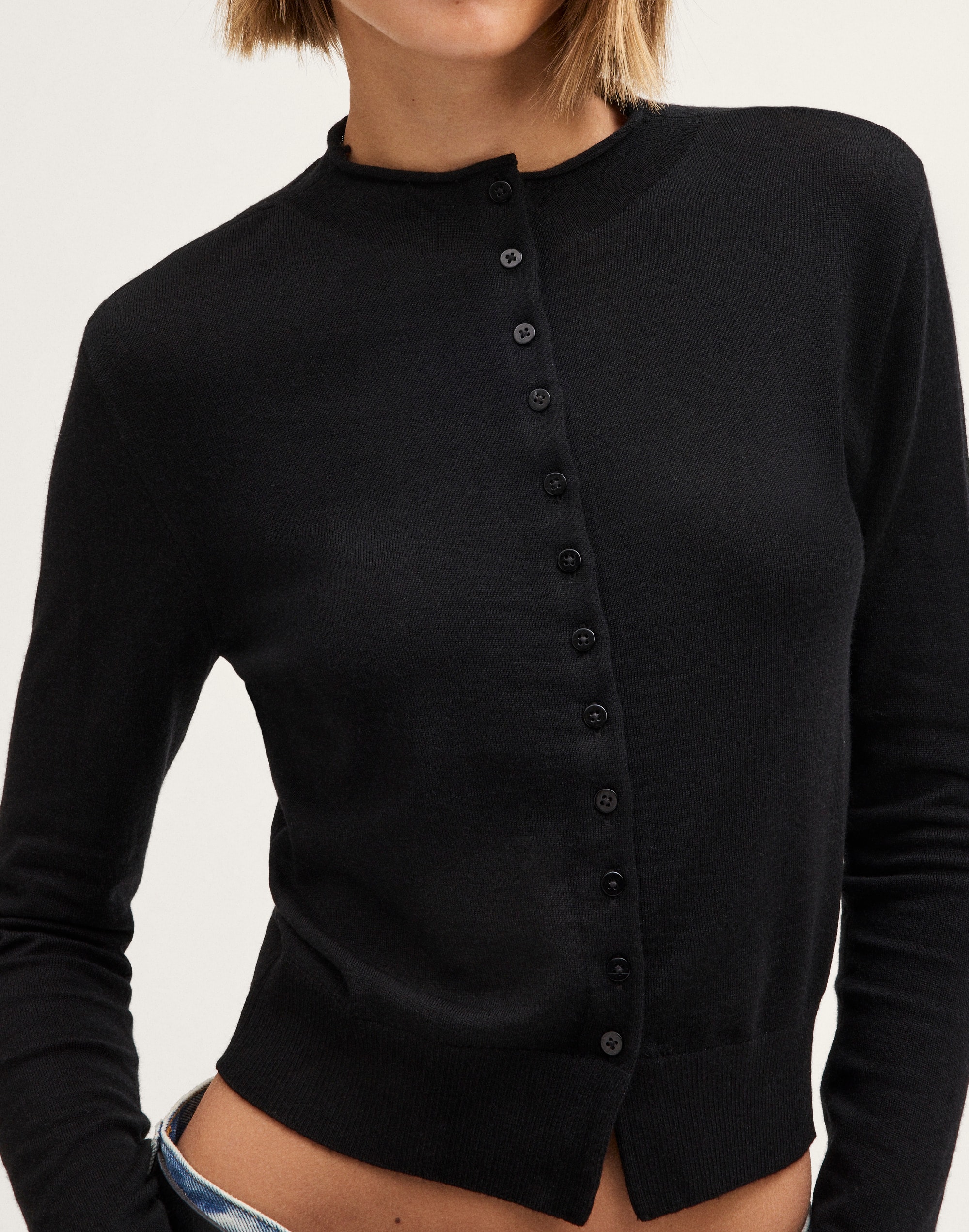 Funnel-Neck Cardigan in 100% Merino Wool