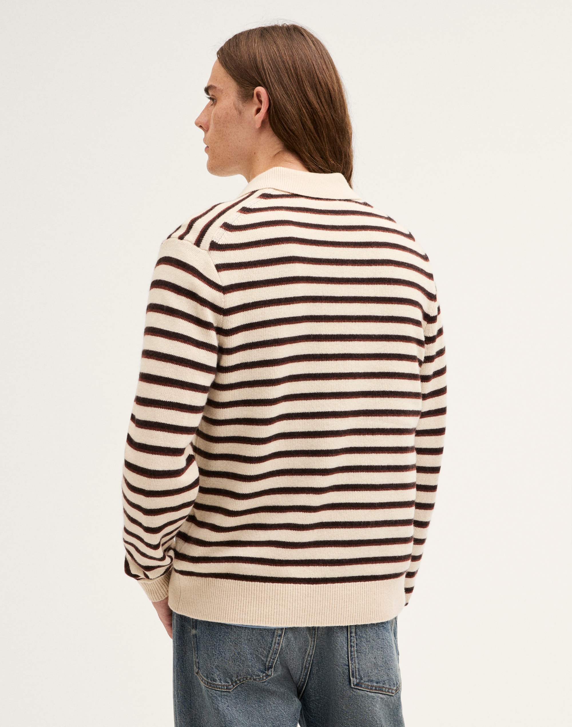 Textured-Stitch Long-Sleeve Polo in Harbor Wool Blend