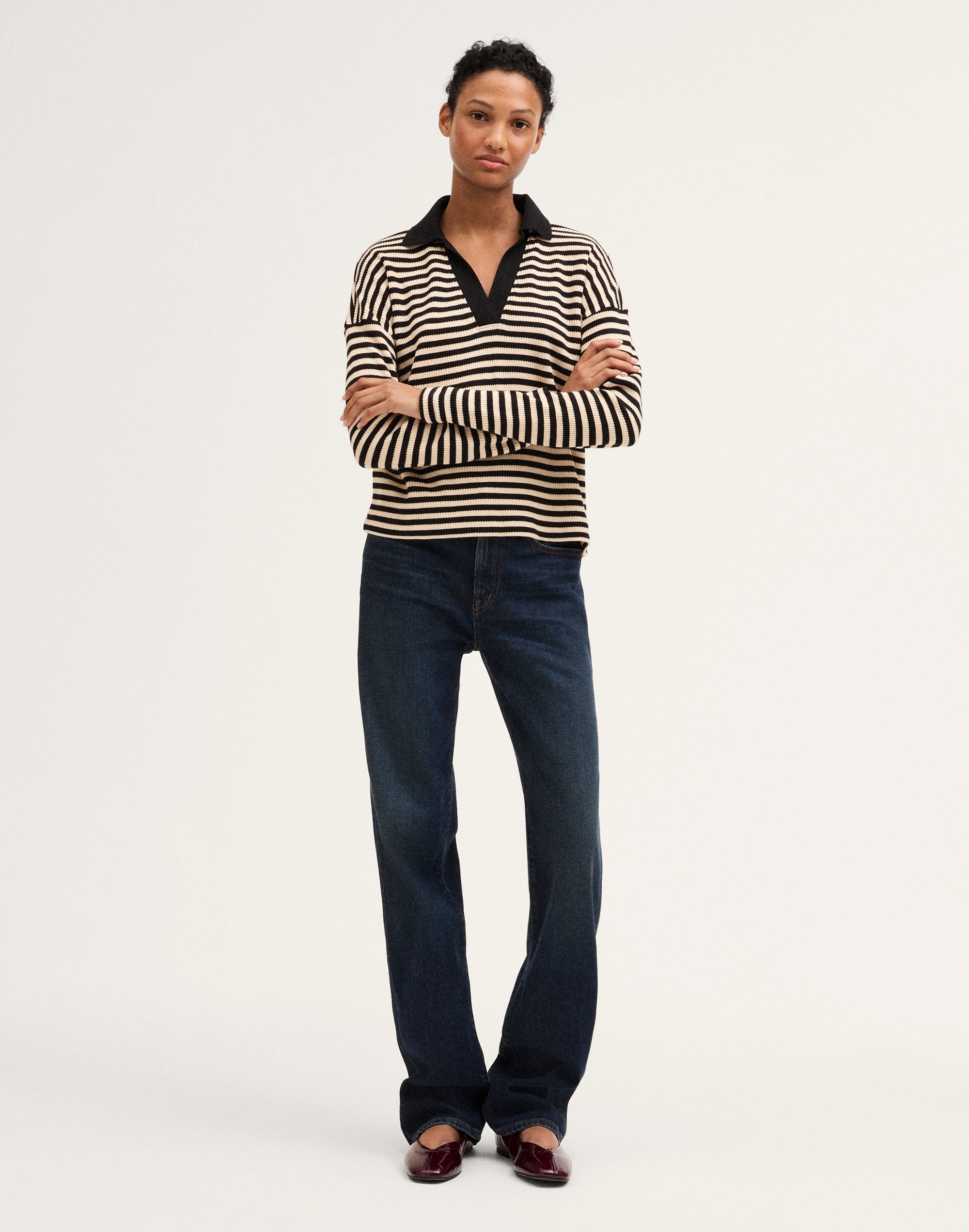 Johnny-Collar Polo Sweater