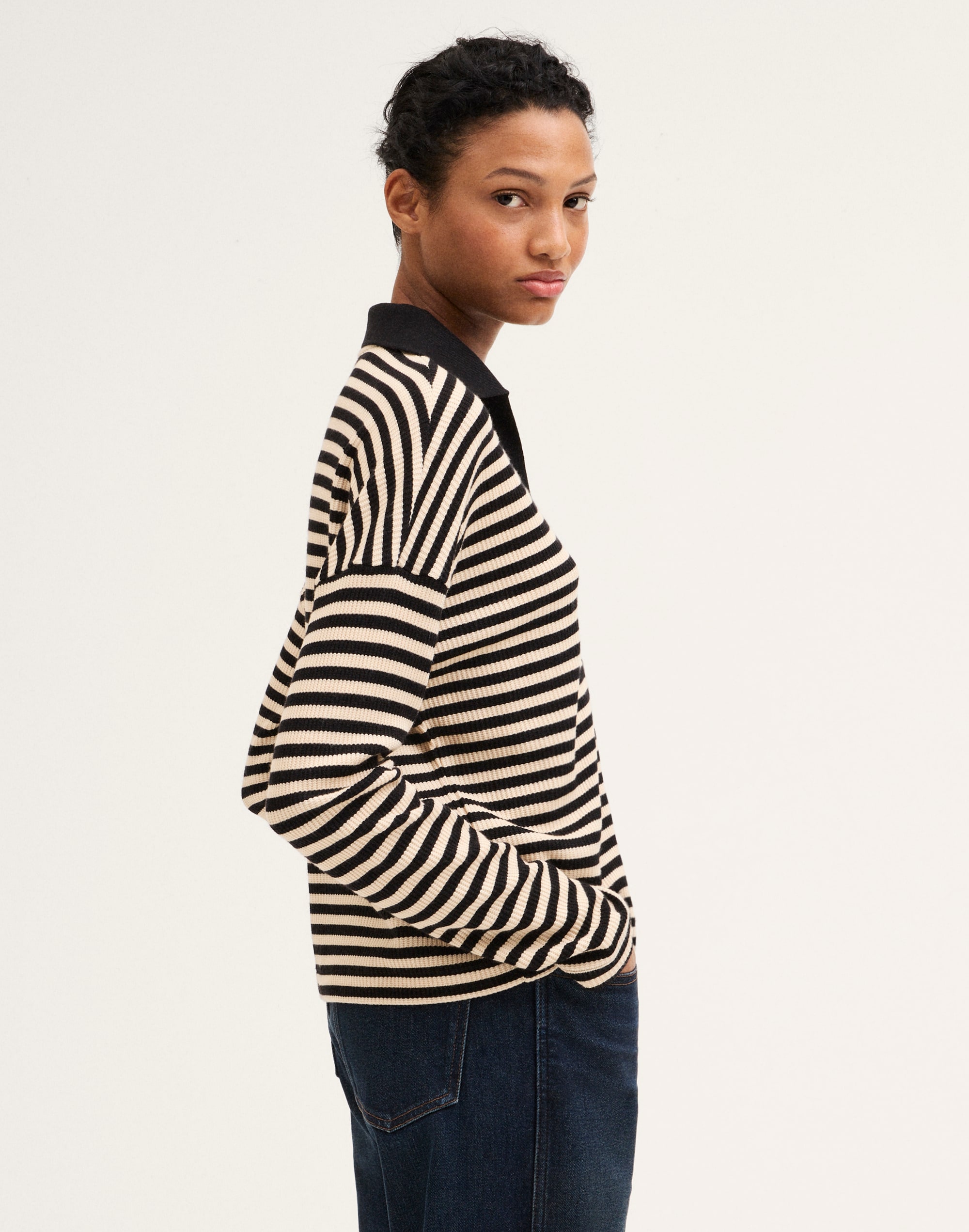 Johnny-Collar Polo Sweater