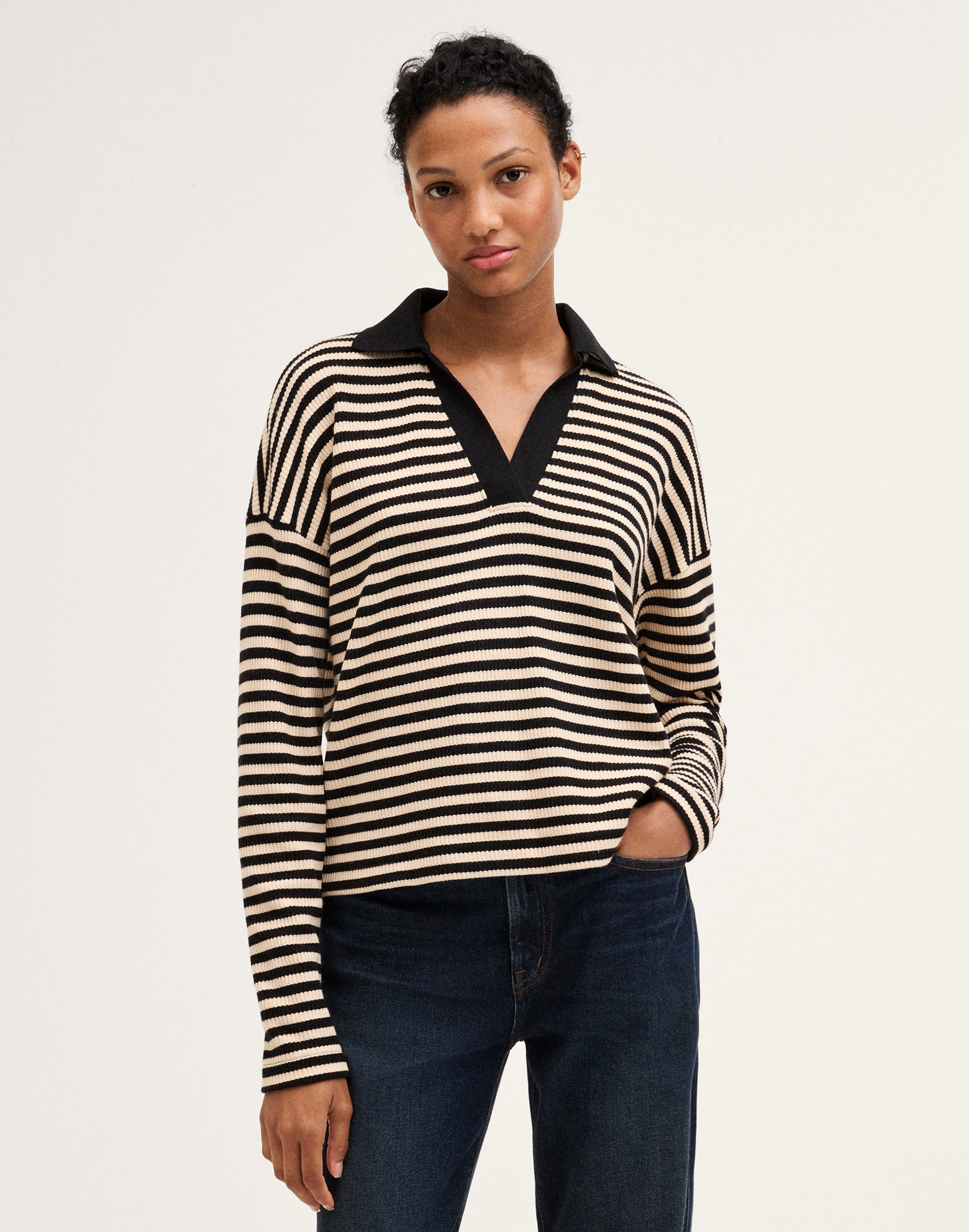 Johnny-Collar Polo Sweater