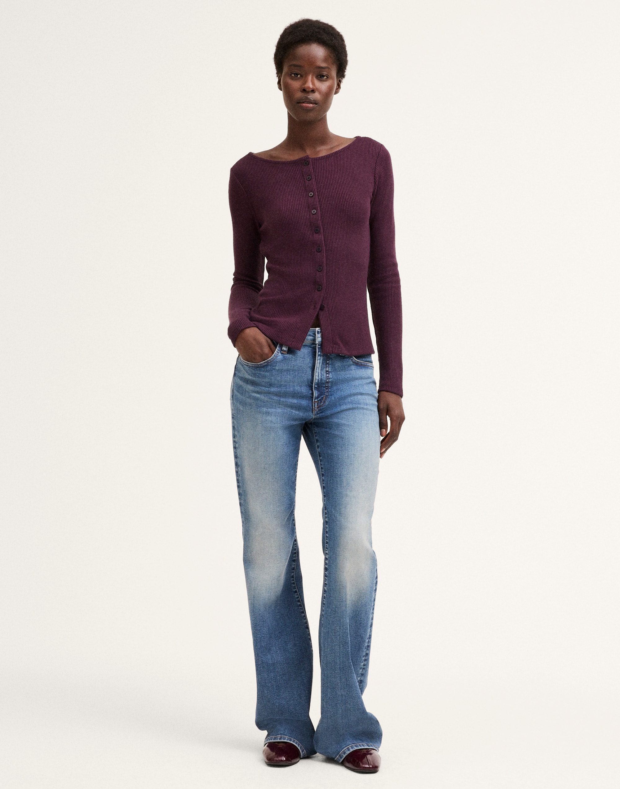 Ribbed Crewneck Cardigan
