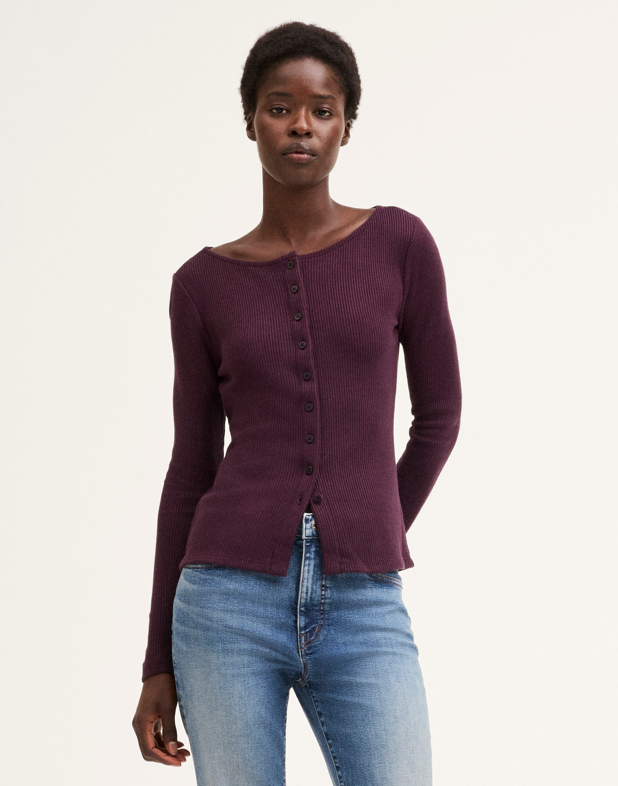 Ribbed Crewneck Cardigan