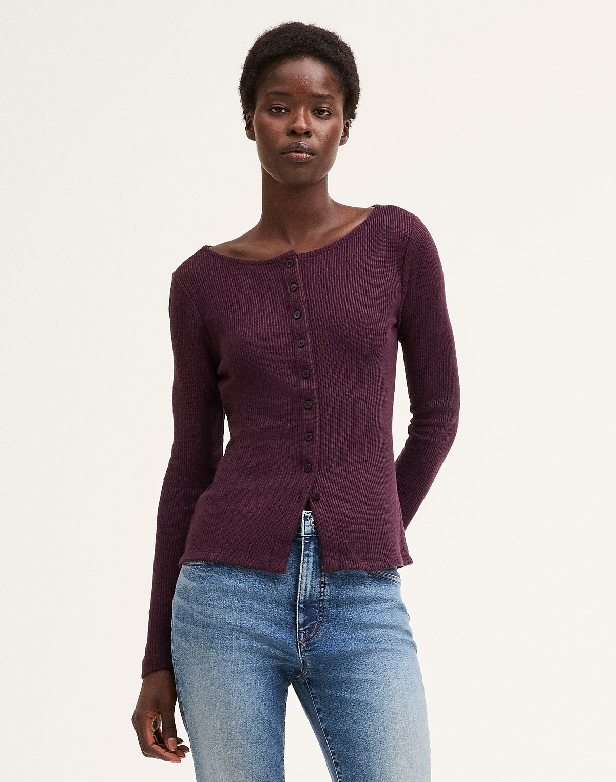 Ribbed Crewneck Cardigan
