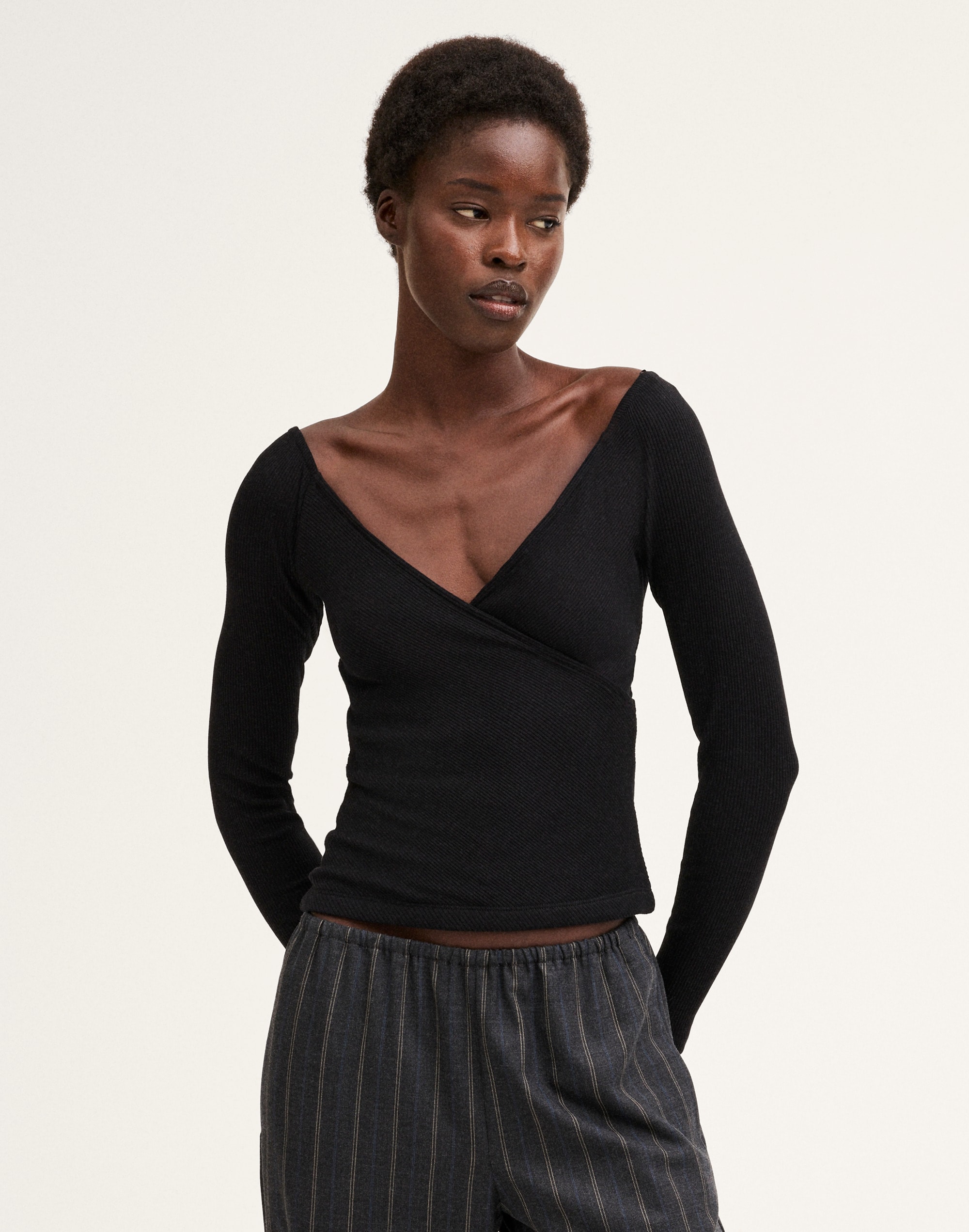 Ribbed Crossover Wrap Top