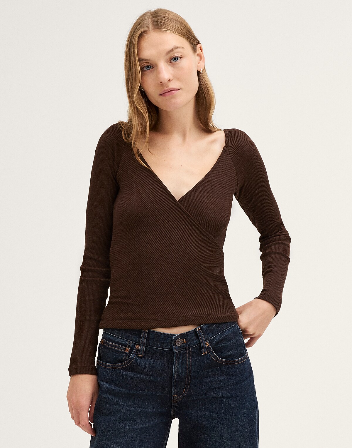 Ribbed Crossover Wrap Top