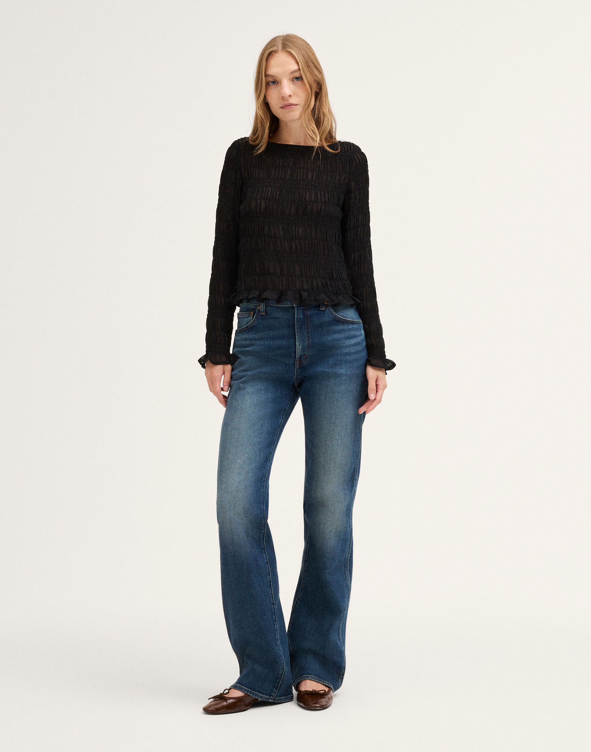 Smocked Boatneck Top