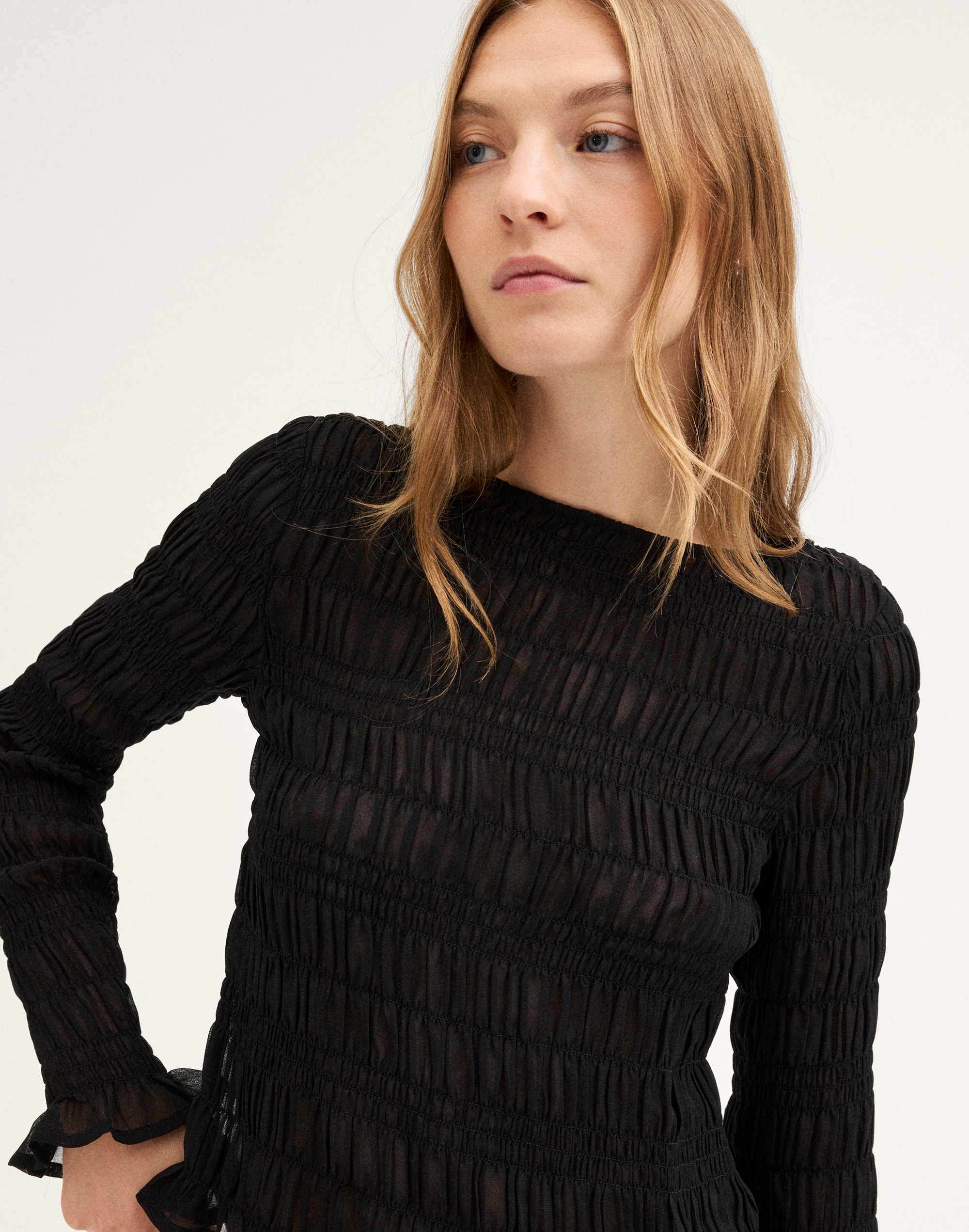 Smocked Boatneck Top