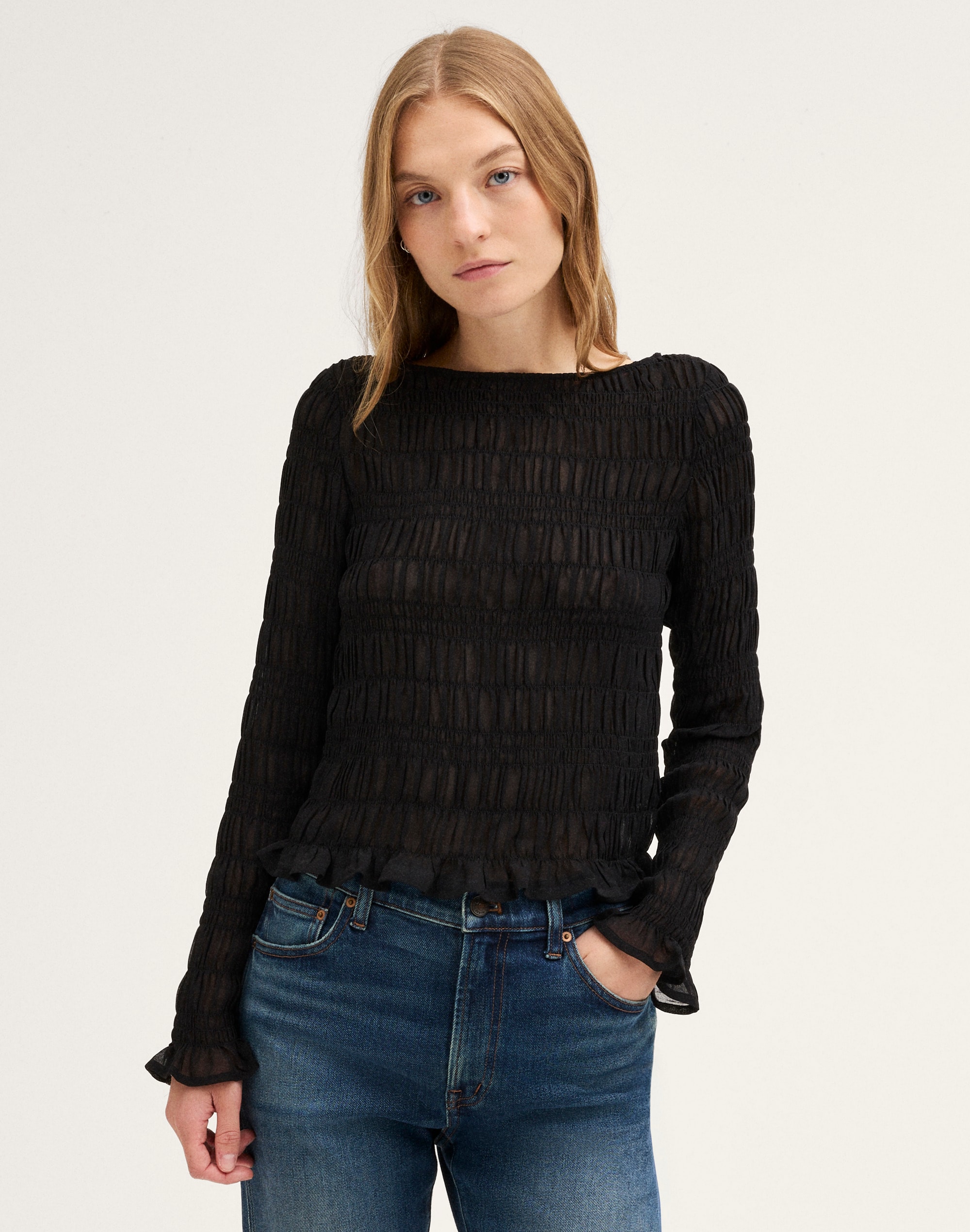 smocked boatneck top