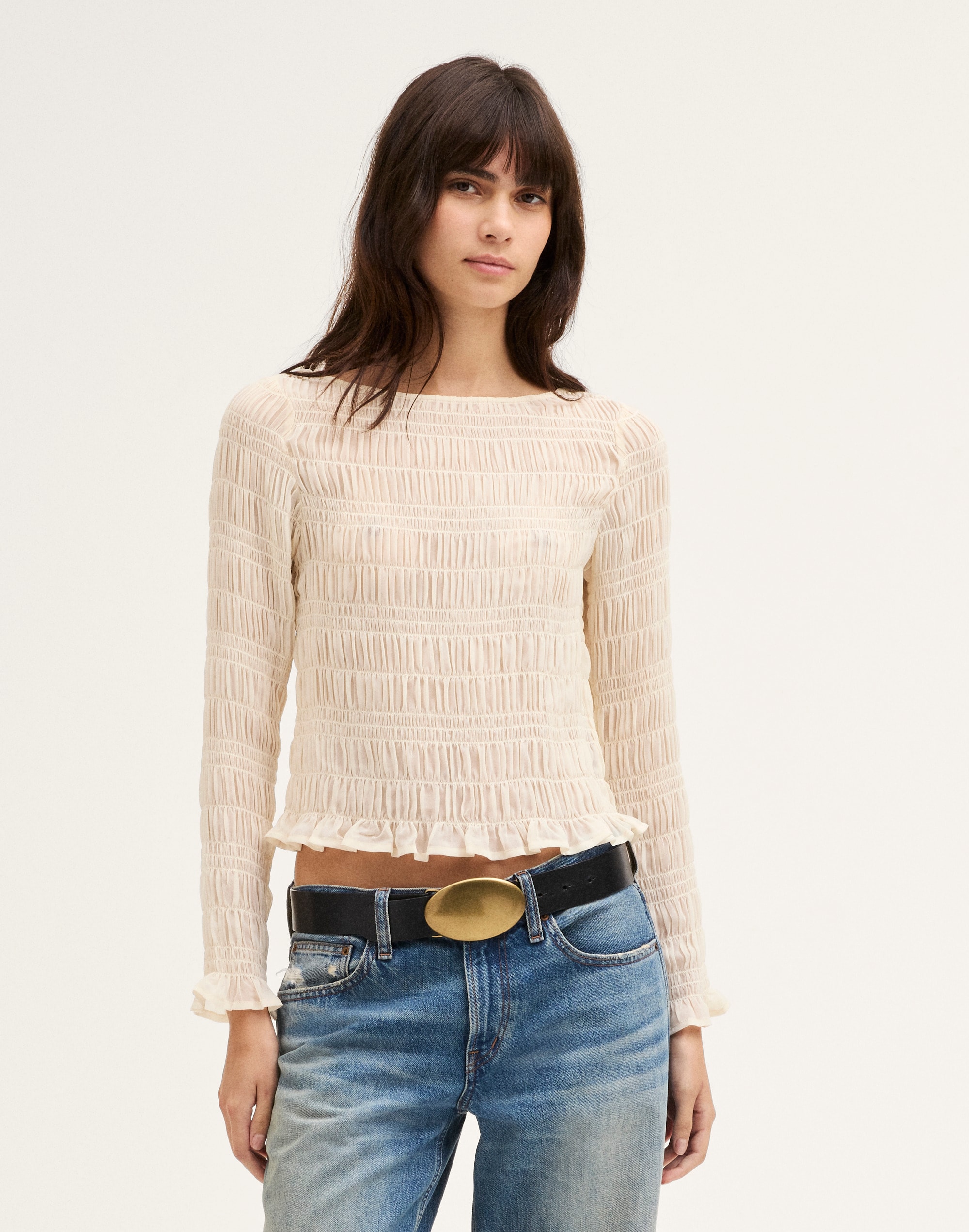 Smocked Boatneck Top