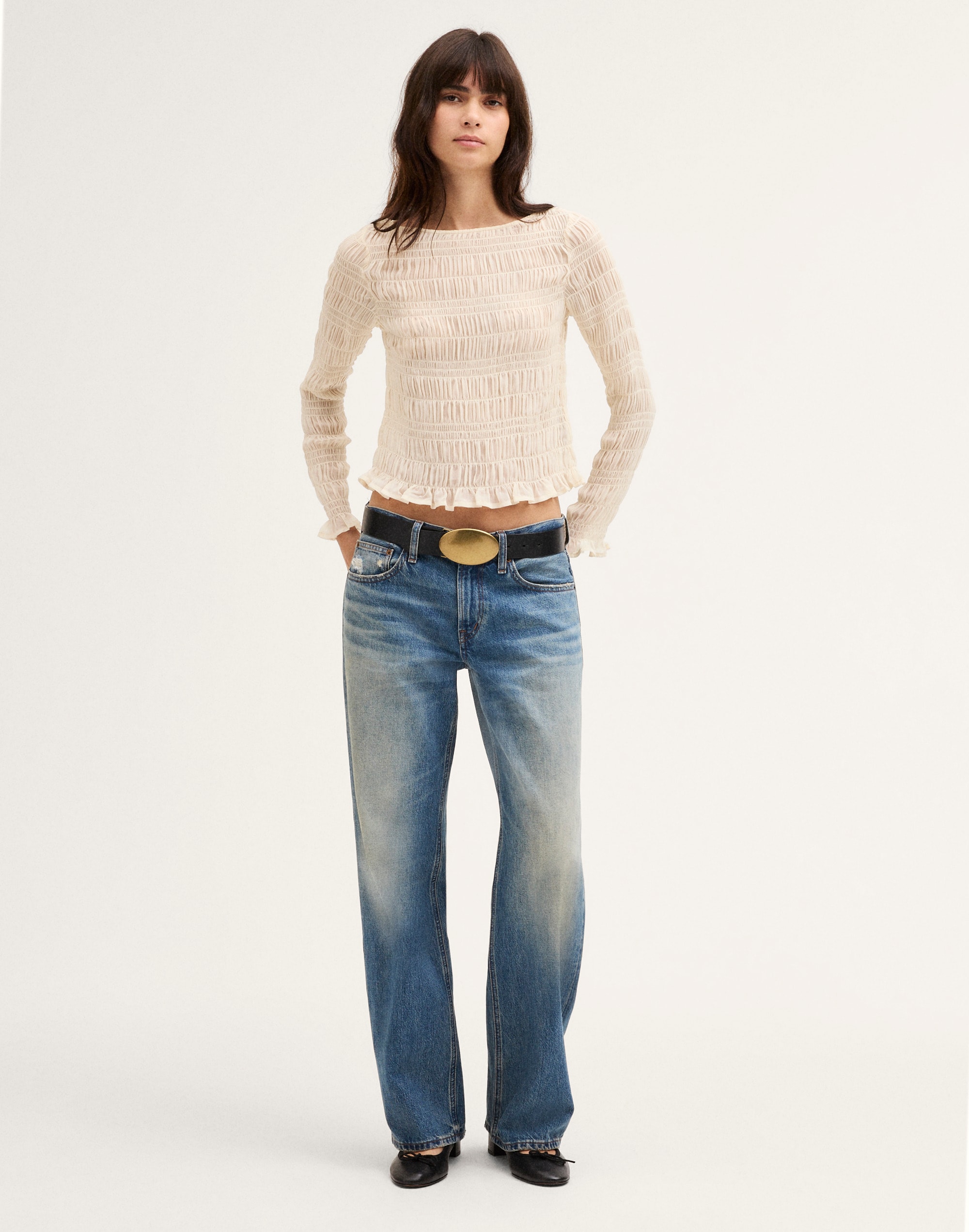 Smocked Boatneck Top