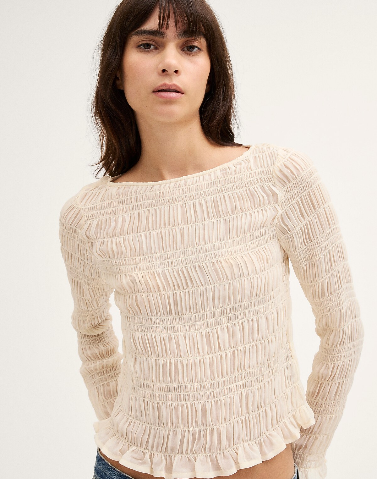 Smocked Boatneck Top