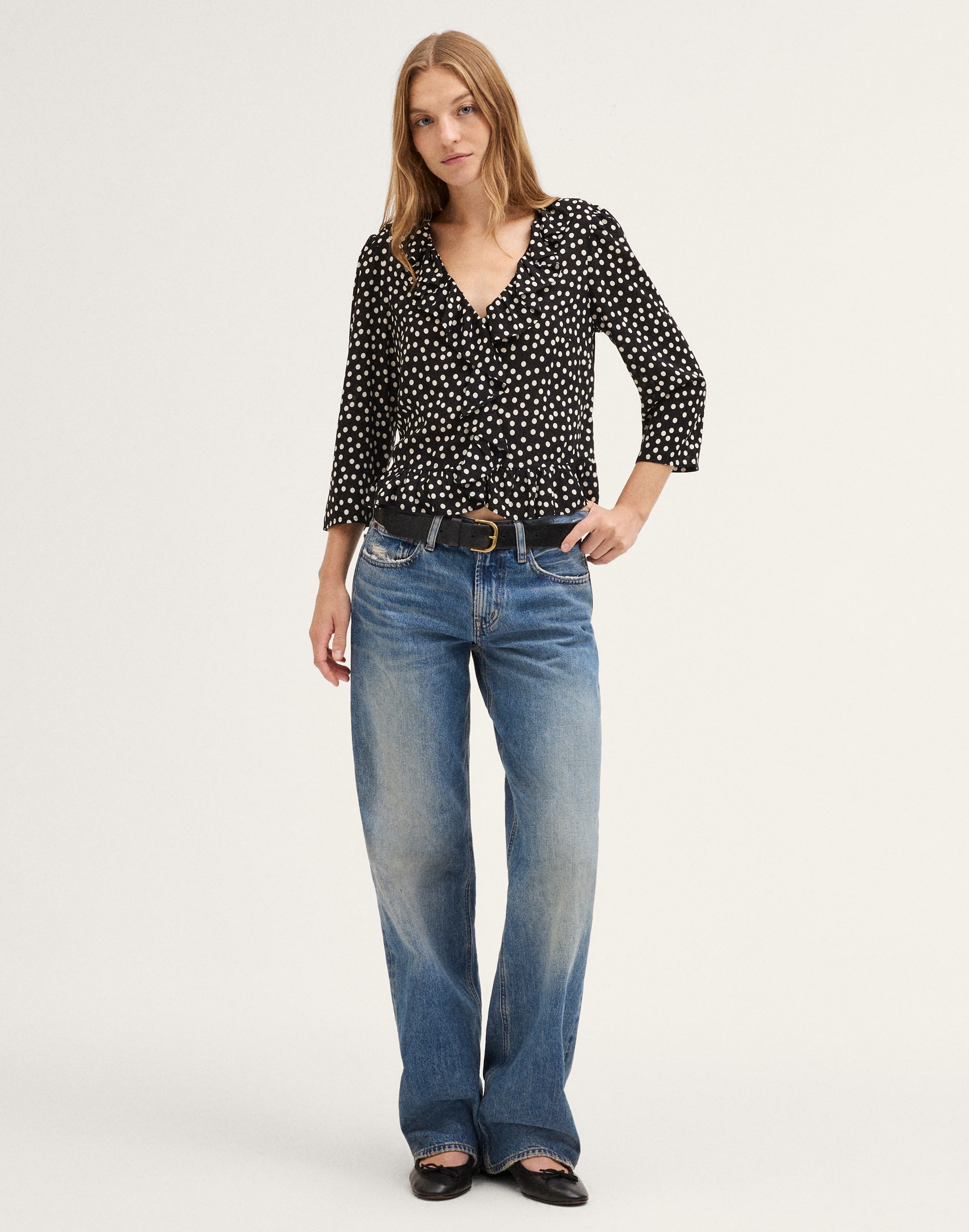 Ruffled V-Neck Shrunken Top