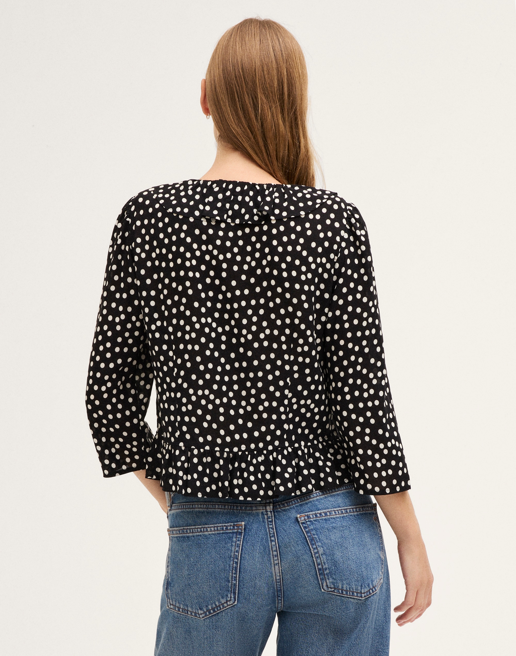 Ruffled V-Neck Shrunken Top